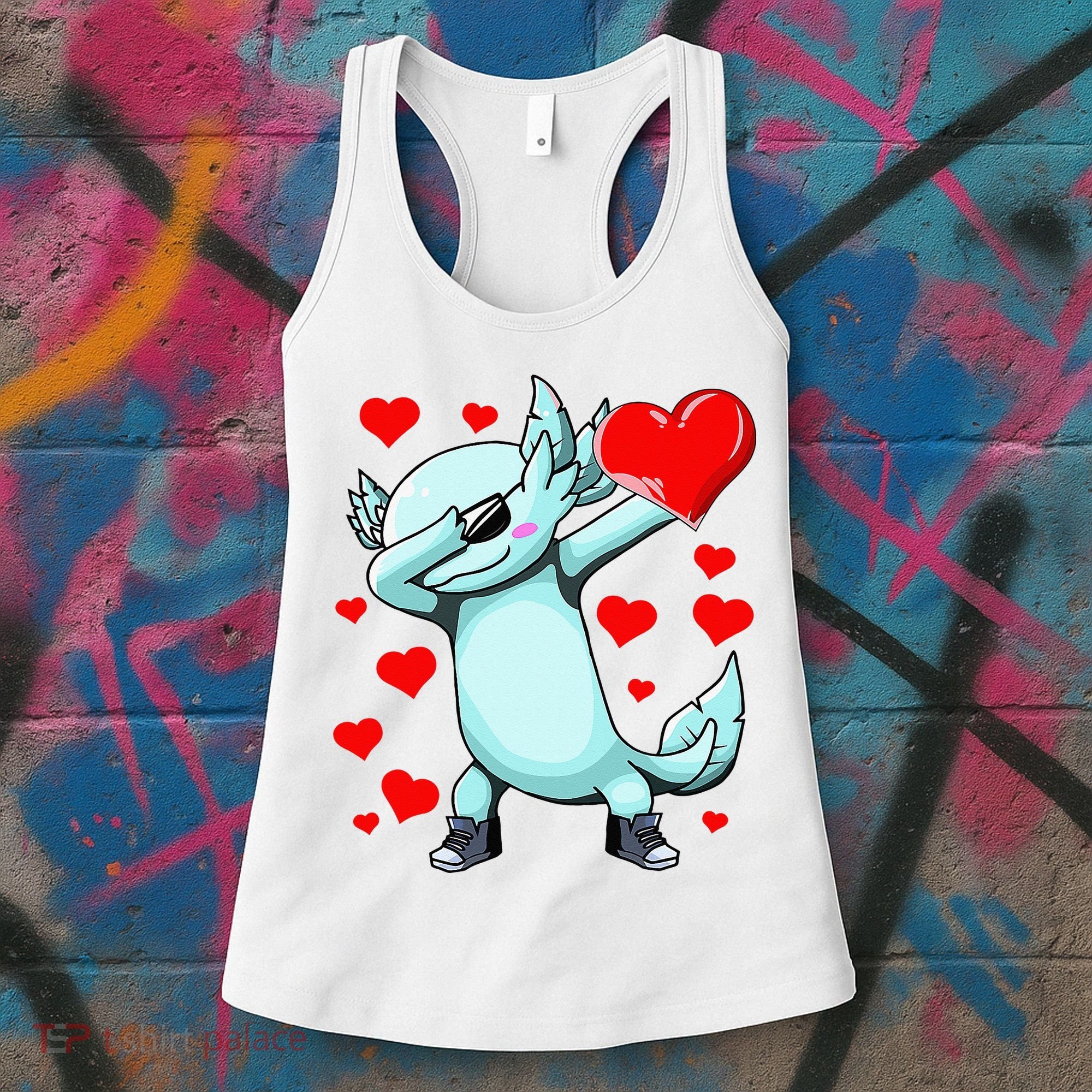 Dabbing Axolotl Heart funny Valentines Day Women's Tank Top