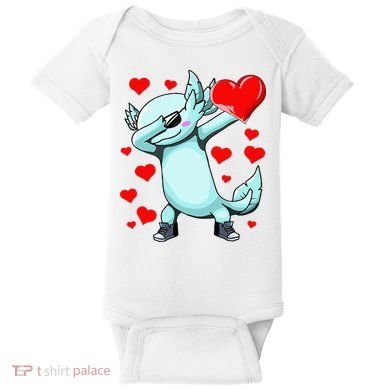 Dabbing Axolotl Heart funny Valentines Day Baby Bodysuit