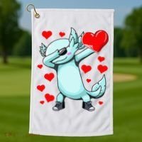 Dabbing Axolotl Heart funny Valentines Day Golf Towel thumb 1