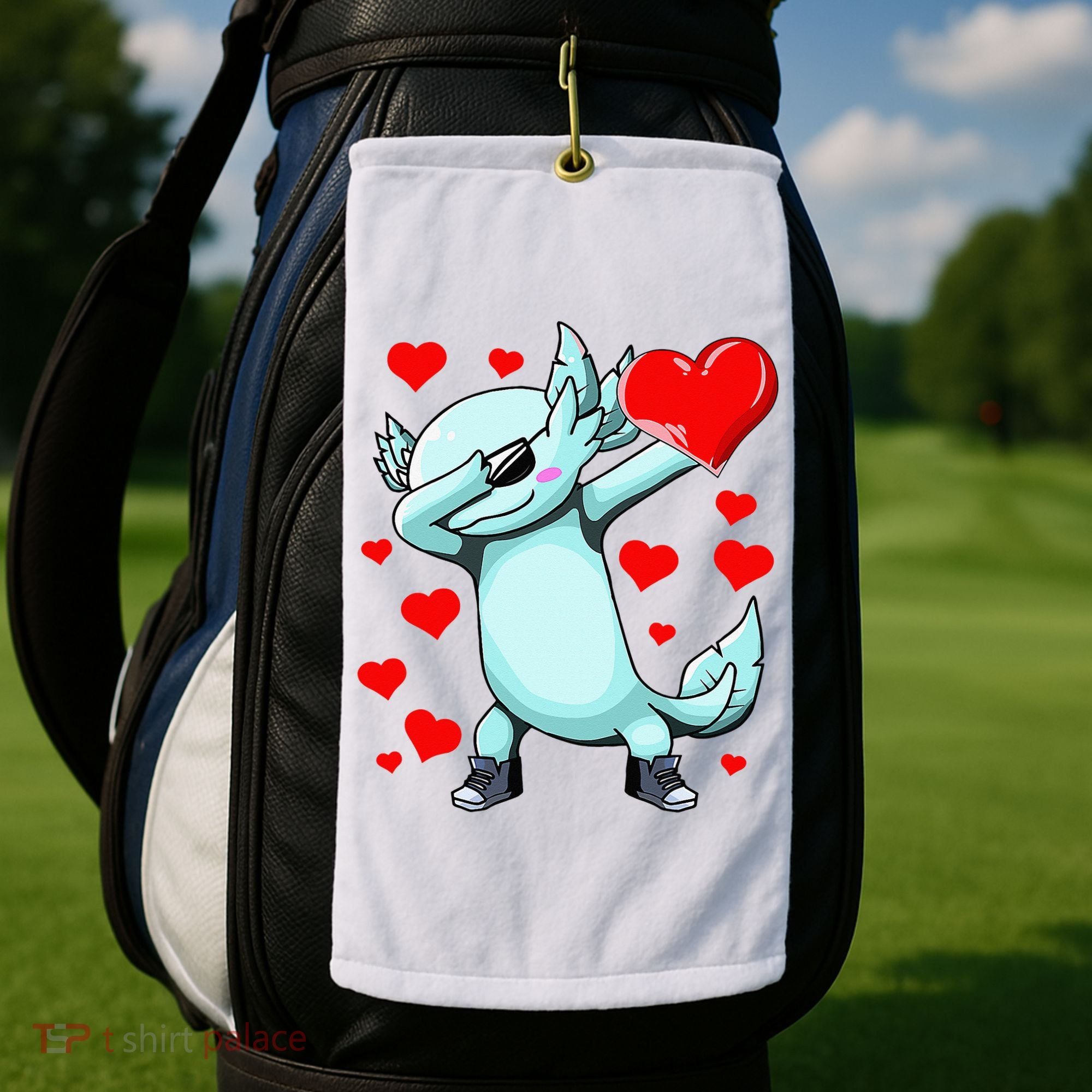 Dabbing Axolotl Heart funny Valentines Day Golf Towel