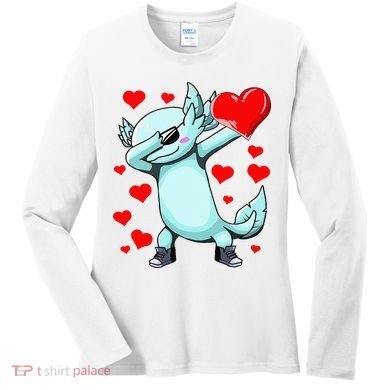 Dabbing Axolotl Heart funny Valentines Day Women's Long Sleeve Shirt