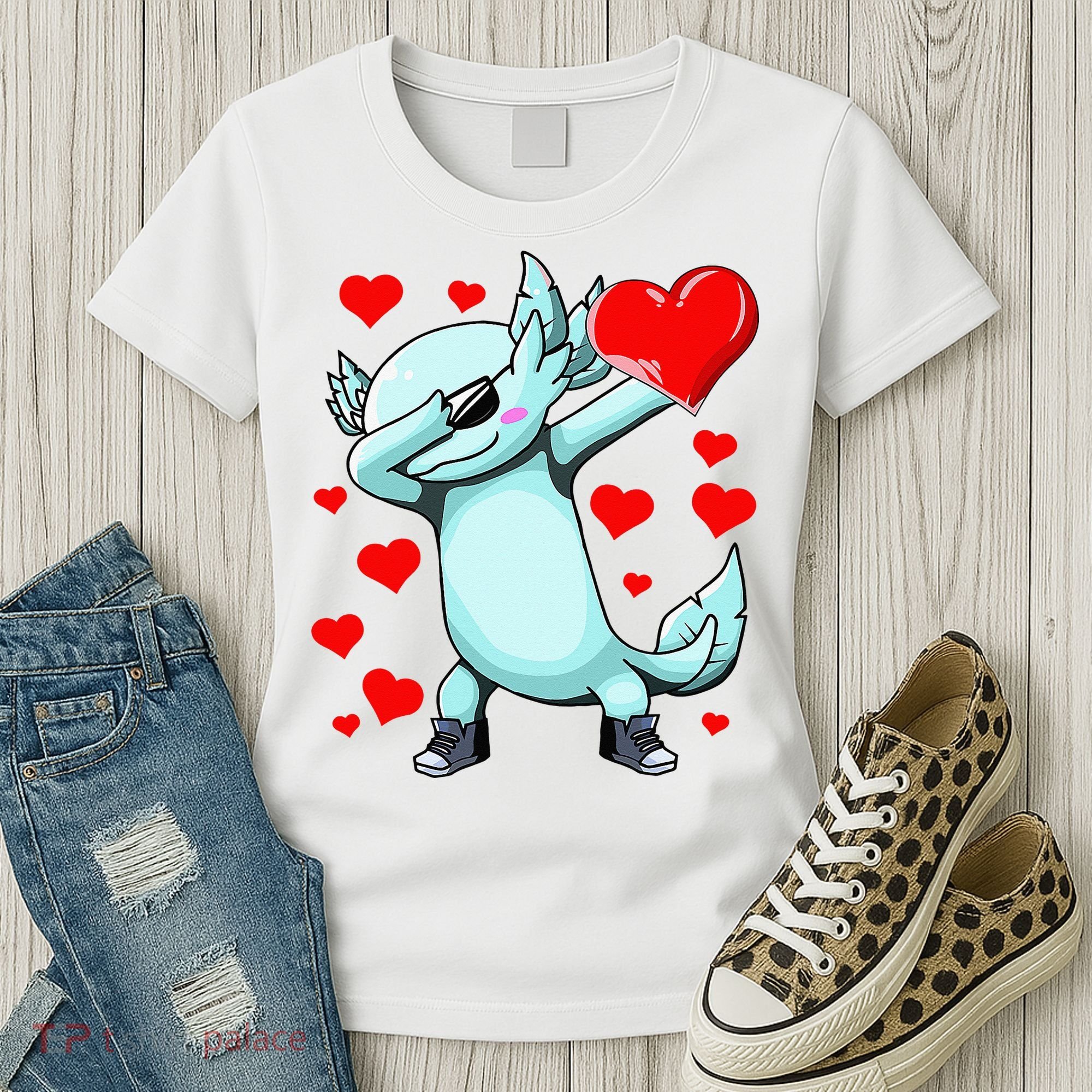 Dabbing Axolotl Heart funny Valentines Day Women's T-Shirt