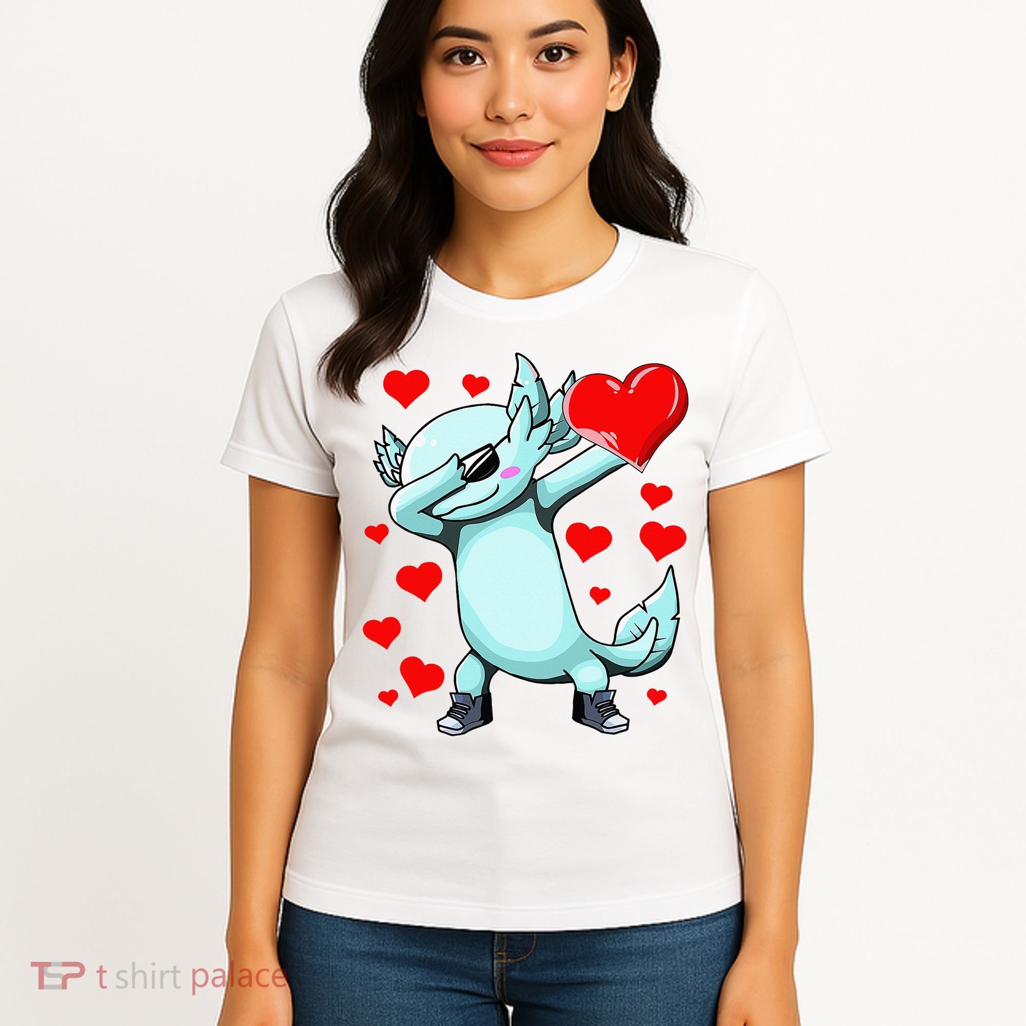 Dabbing Axolotl Heart funny Valentines Day Women's T-Shirt