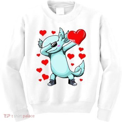 Dabbing Axolotl Heart funny Valentines Day Kids Sweatshirt