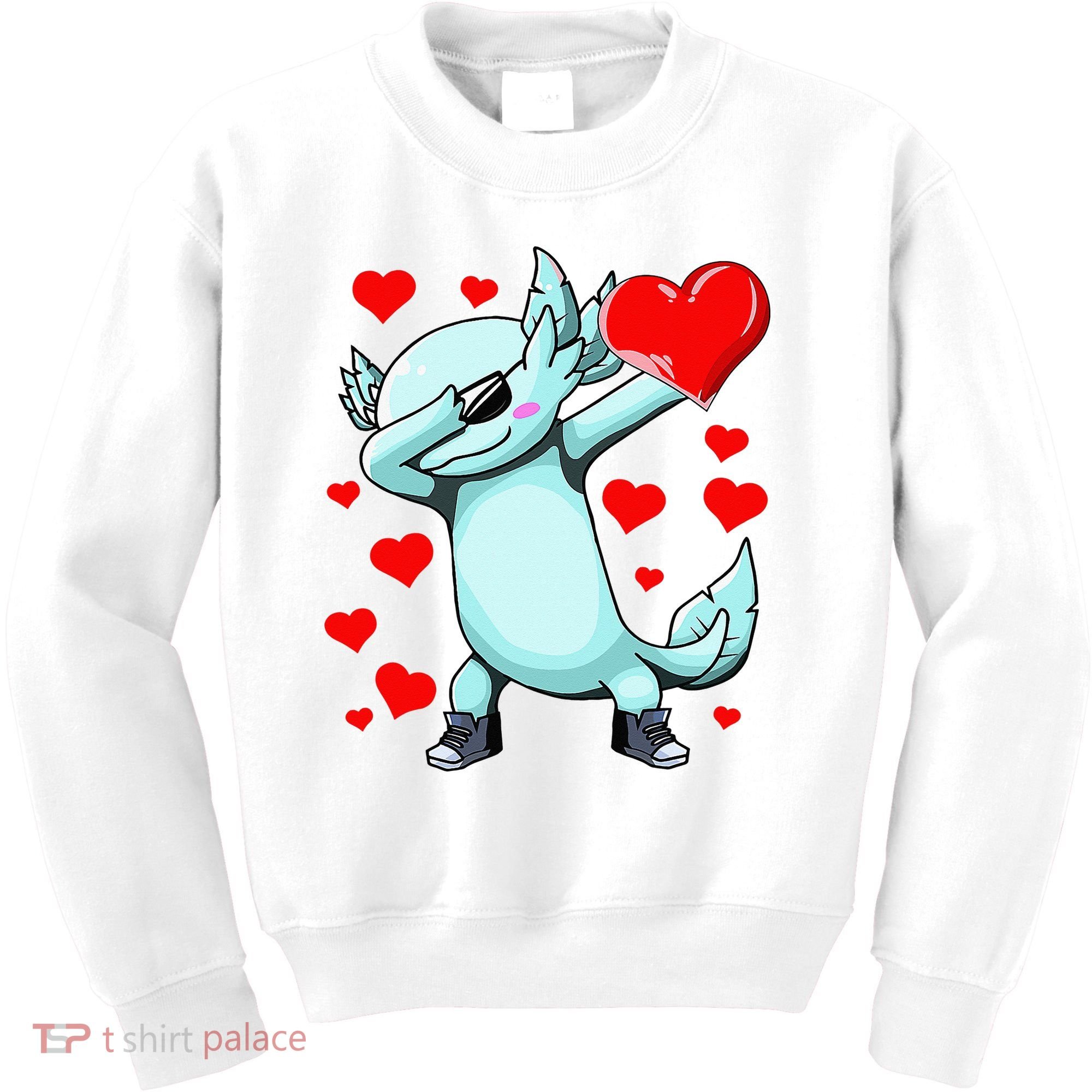 Dabbing Axolotl Heart funny Valentines Day Kids Sweatshirt