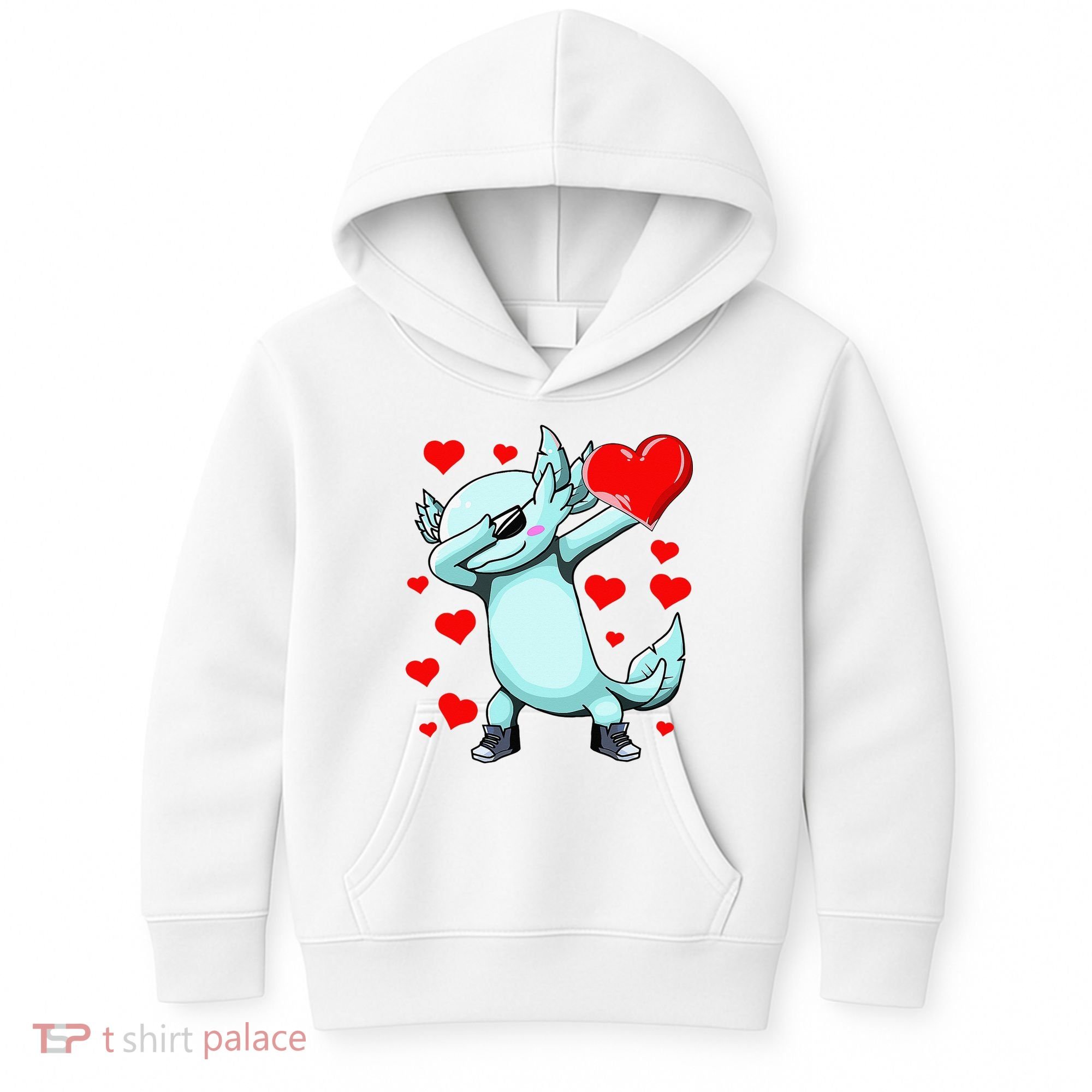 Dabbing Axolotl Heart funny Valentines Day Kids Hoodie