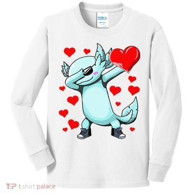 Dabbing Axolotl Heart funny Valentines Day Kids Long Sleeve Shirt
