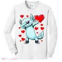 Dabbing Axolotl Heart funny Valentines Day Kids Long Sleeve Shirt thumb 0