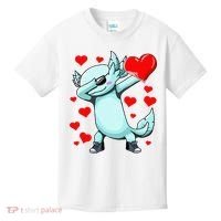 Dabbing Axolotl Heart funny Valentines Day Kids T-Shirt thumb 0