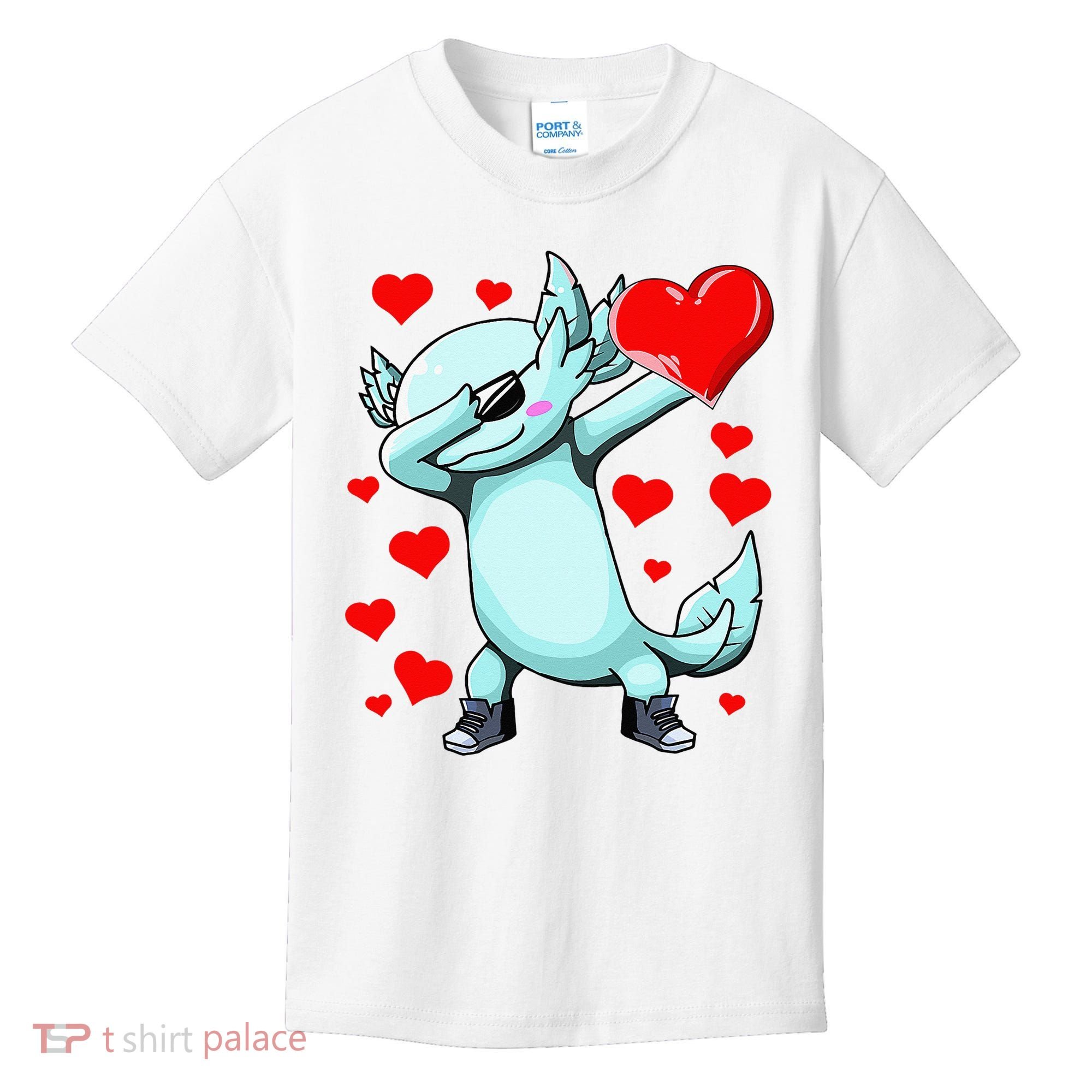 Dabbing Axolotl Heart funny Valentines Day Kids T-Shirt