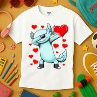 Dabbing Axolotl Heart funny Valentines Day Kids T-Shirt thumb 3