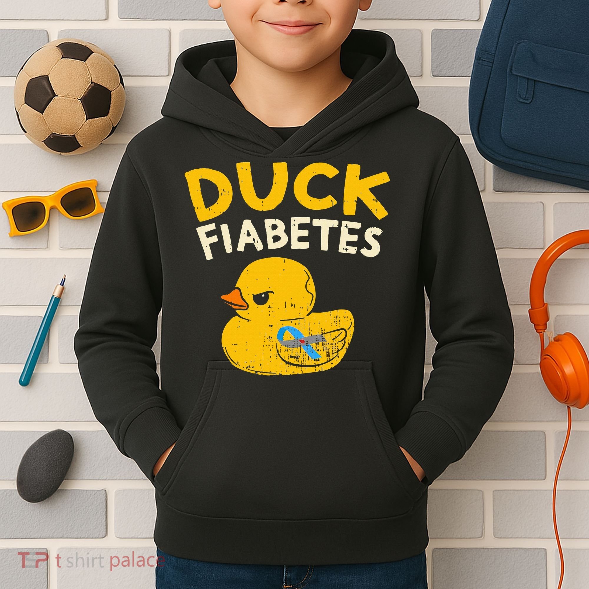 Diabetes Awareness I Duck Fiabetes I Cool Rubber Duck Kids Hoodie