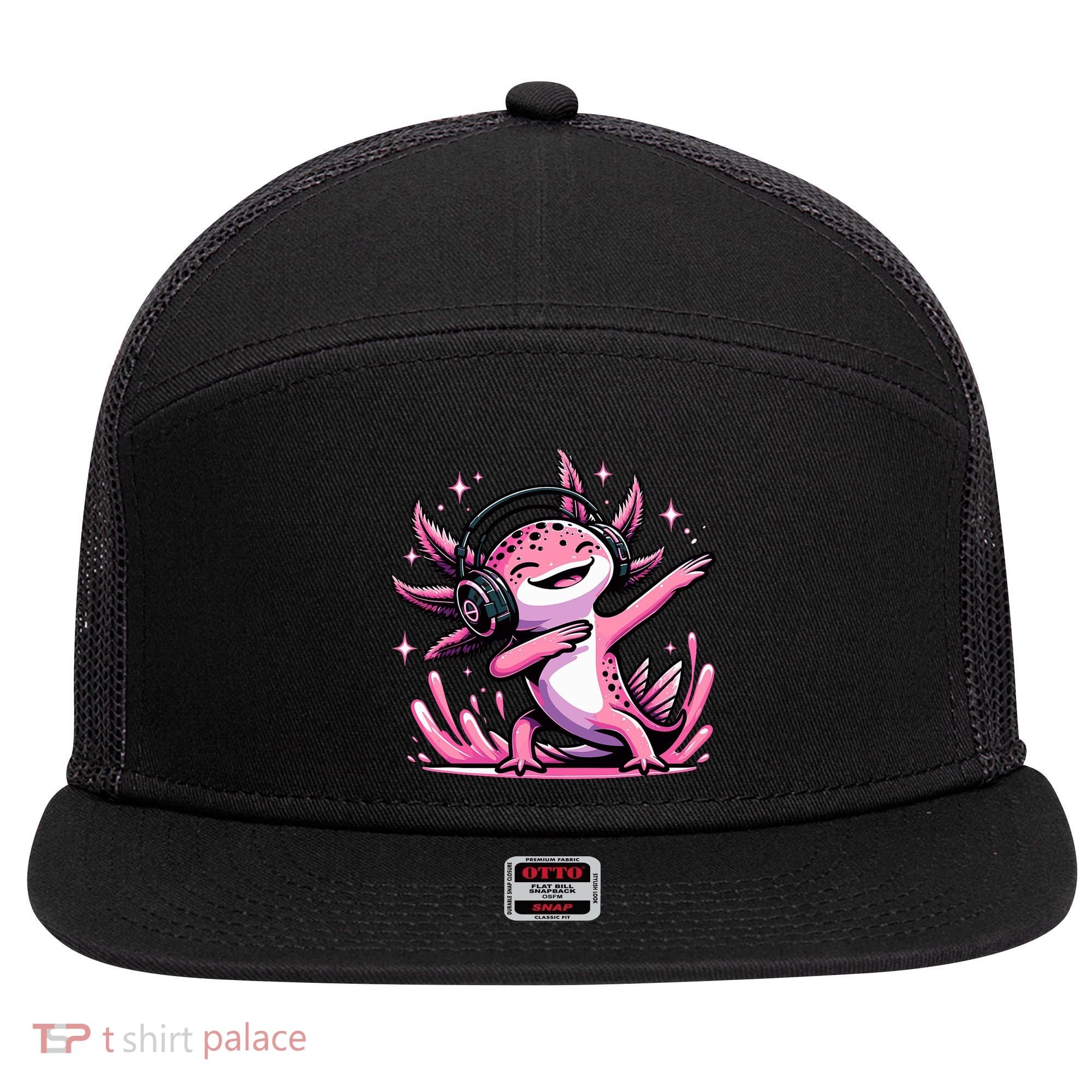 Dabbing Axolotl Kawaii Cute Axolotl Gaming 7 Panel Mesh Trucker Snapback Hat