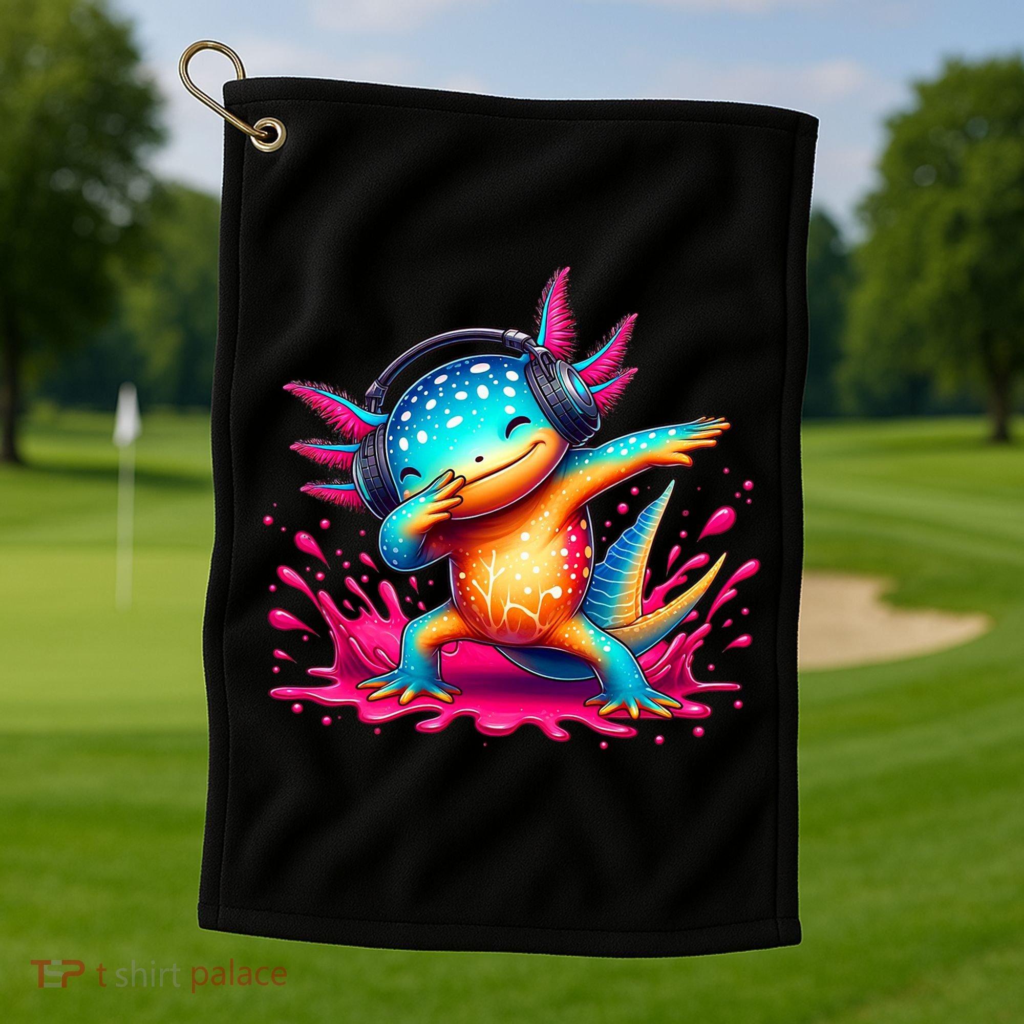 Dabbing Axolotl Kawaii Gaming Headphone  Golf Towel