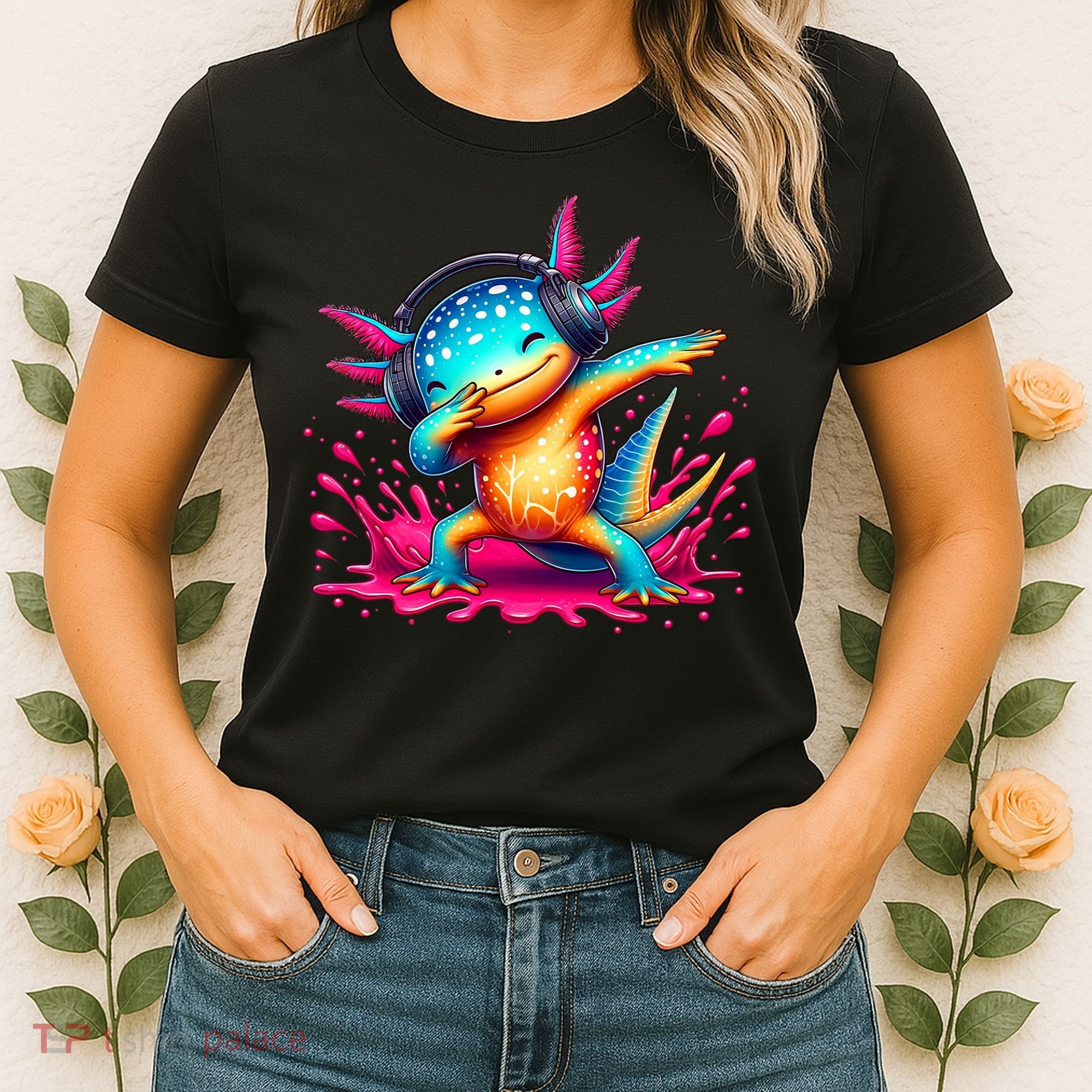 Dabbing Axolotl Kawaii Gaming Headphone  Women's T-Shirt