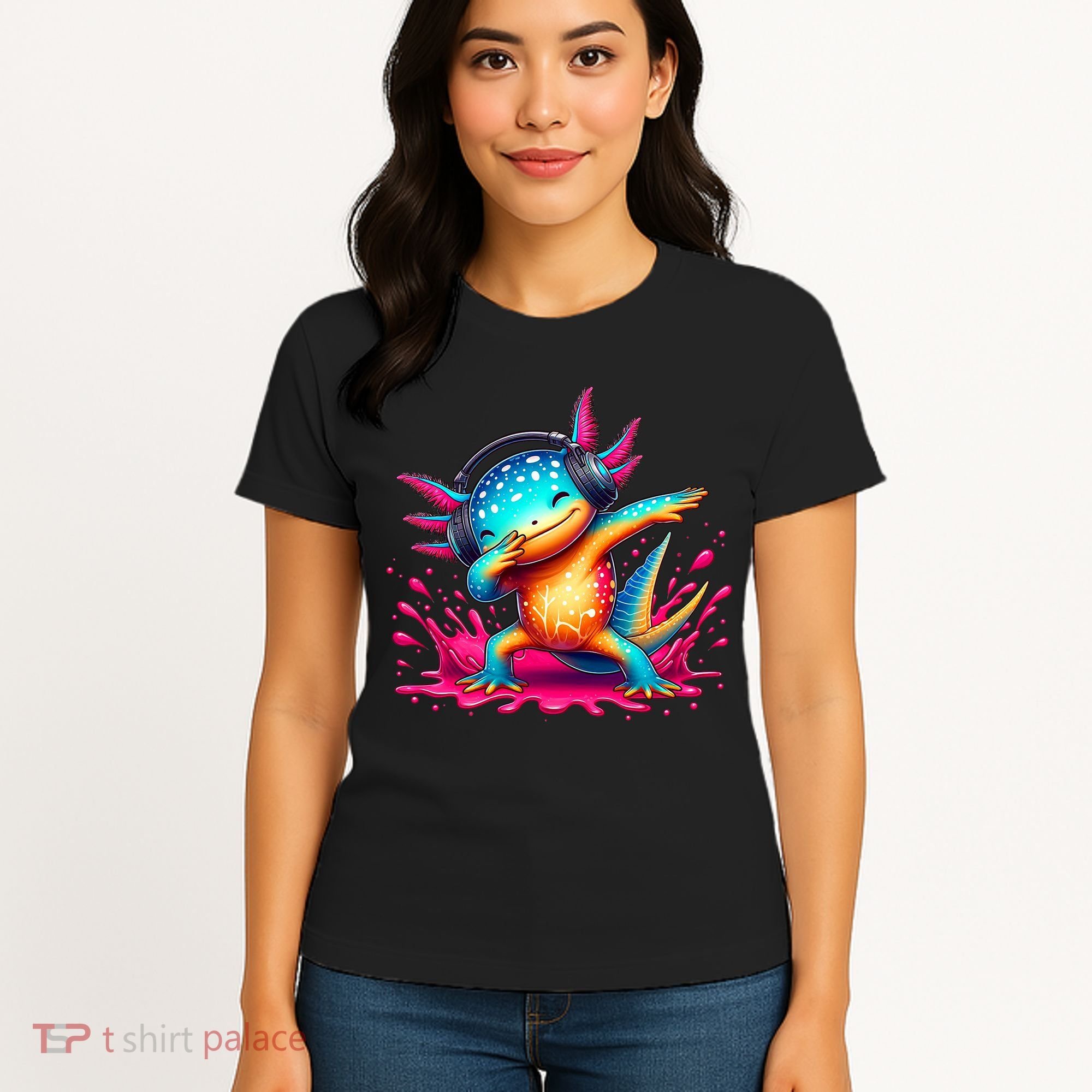 Dabbing Axolotl Kawaii Gaming Headphone  Women's T-Shirt