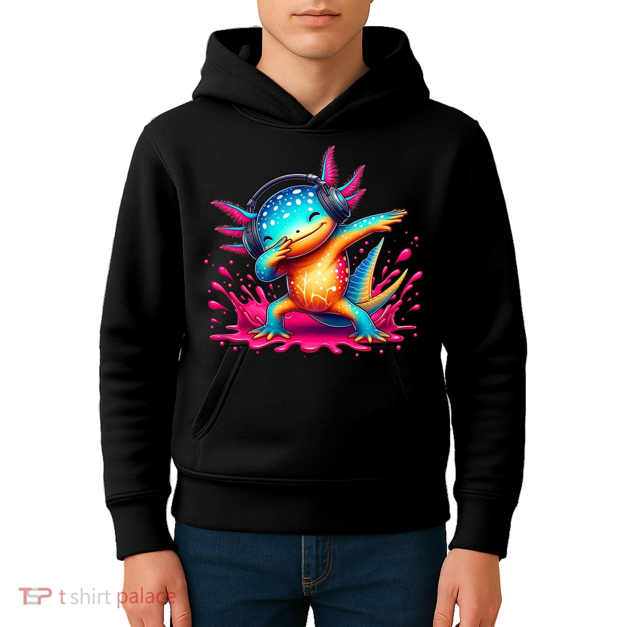 Dabbing Axolotl Kawaii Gaming Headphone  Kids Hoodie