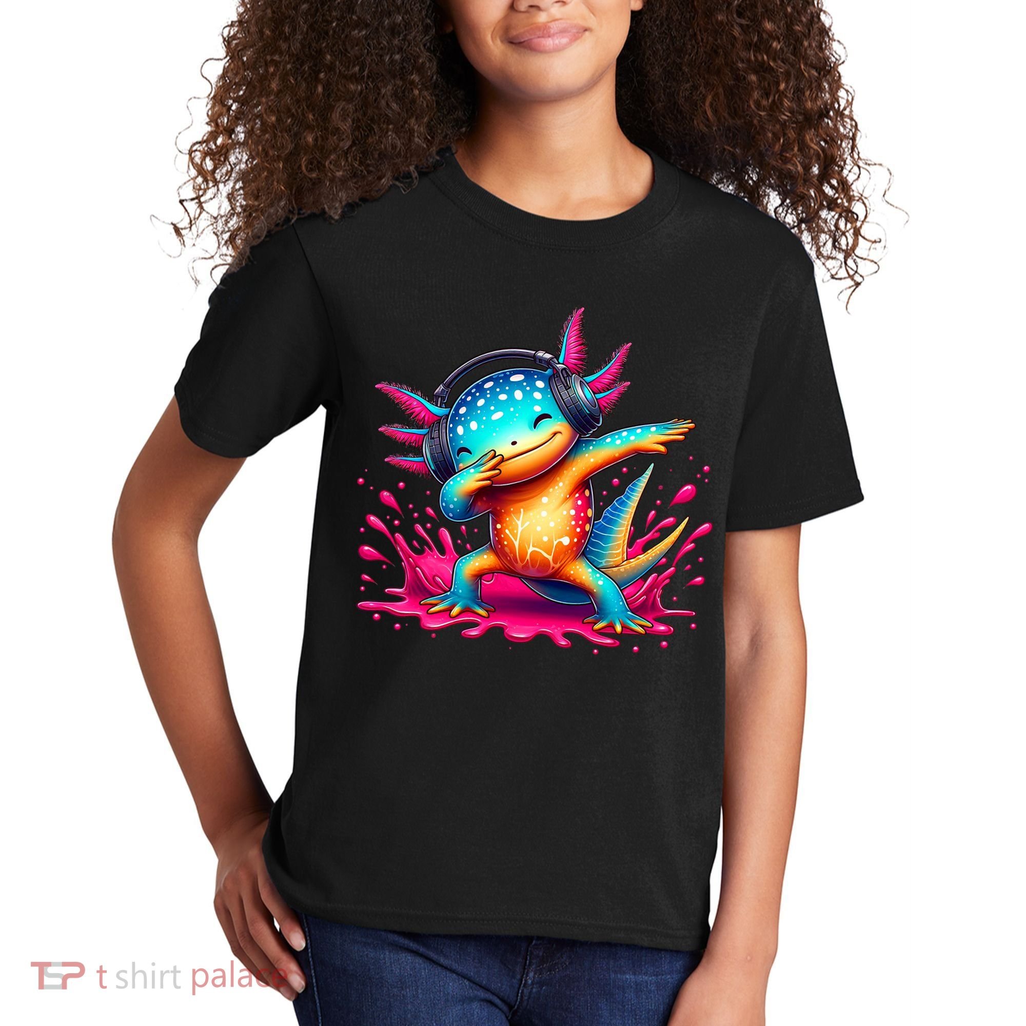 Dabbing Axolotl Kawaii Gaming Headphone  Kids T-Shirt