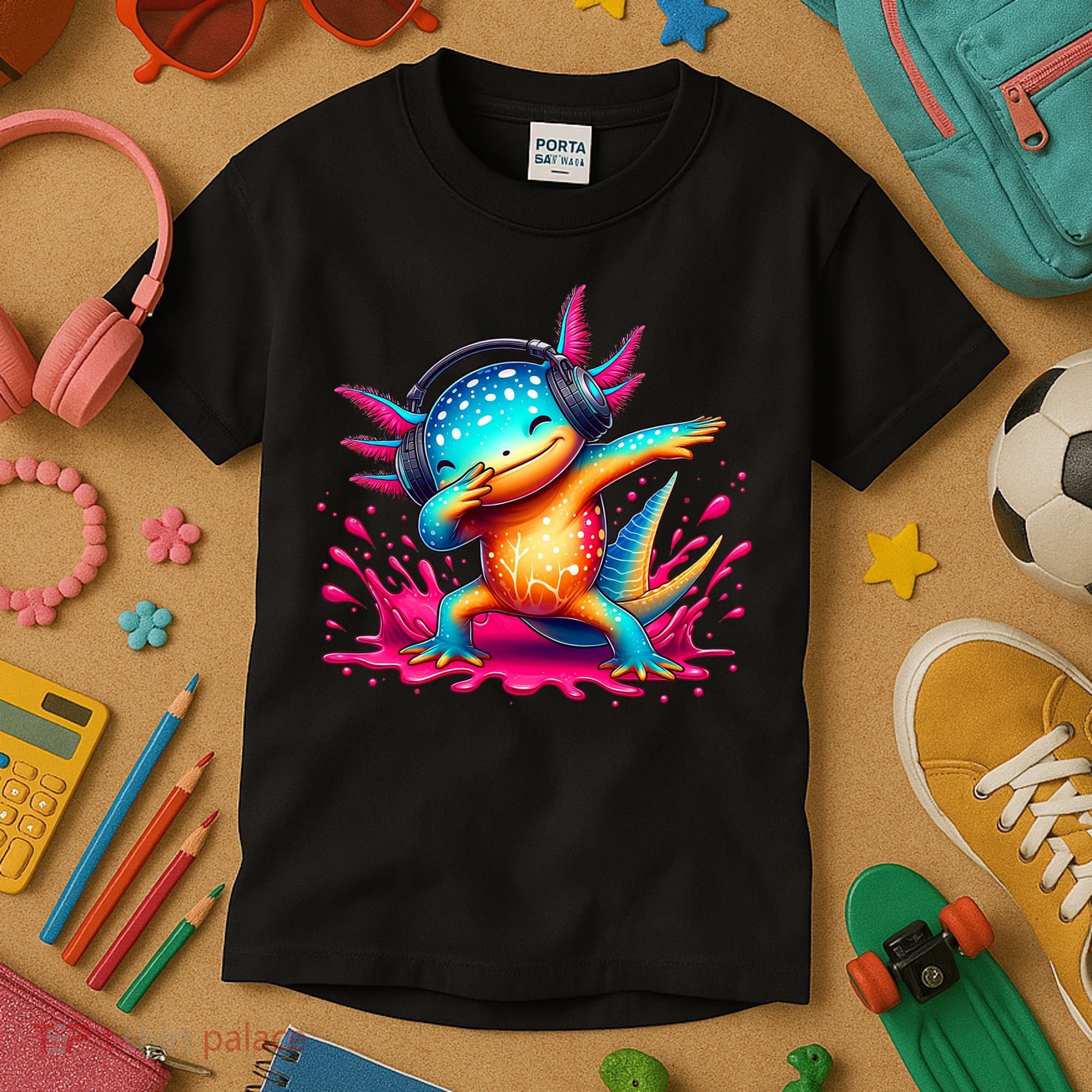 Dabbing Axolotl Kawaii Gaming Headphone  Kids T-Shirt