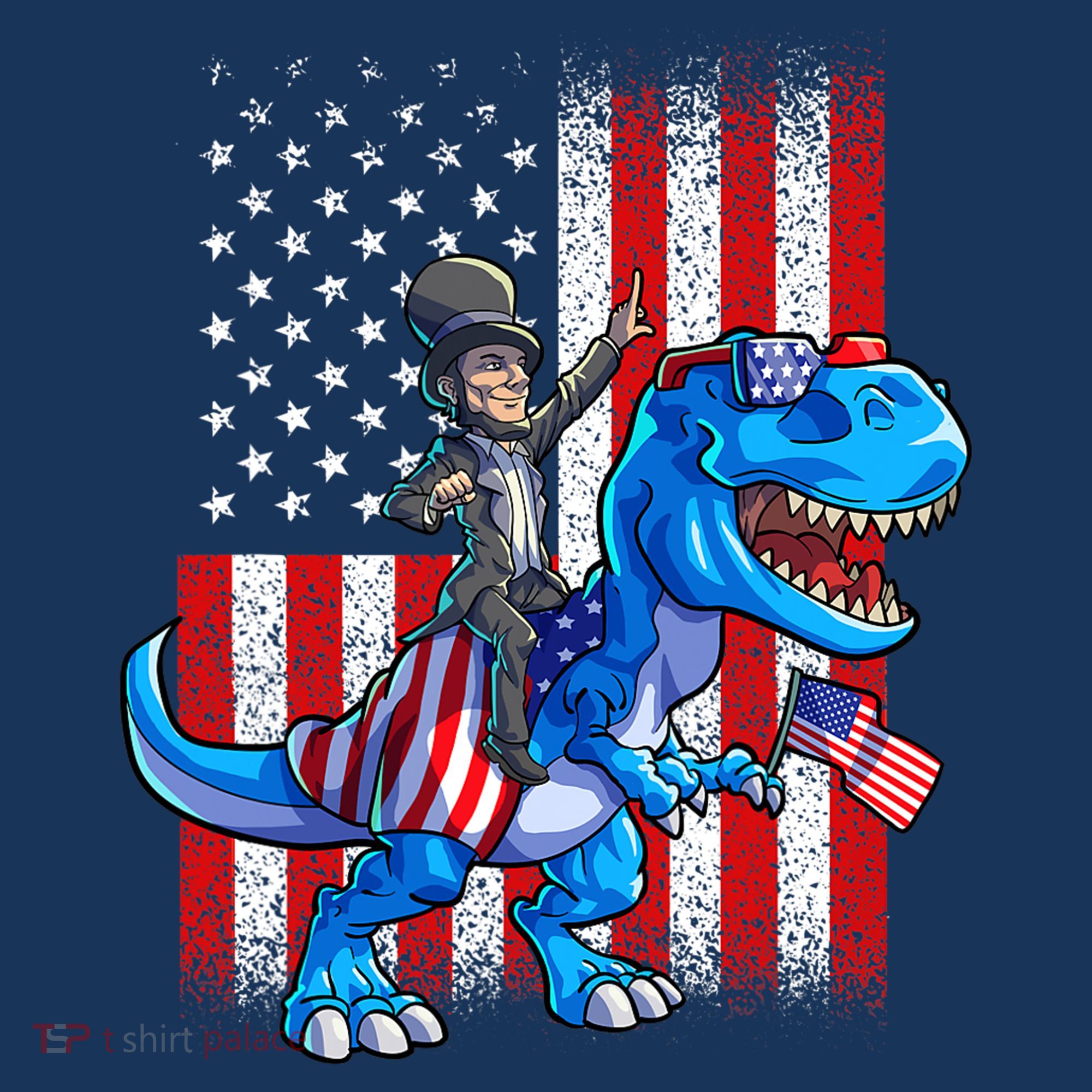 Dino Abraham Lincoln 4th Of July Shirt Boys American Flag T-Shirt