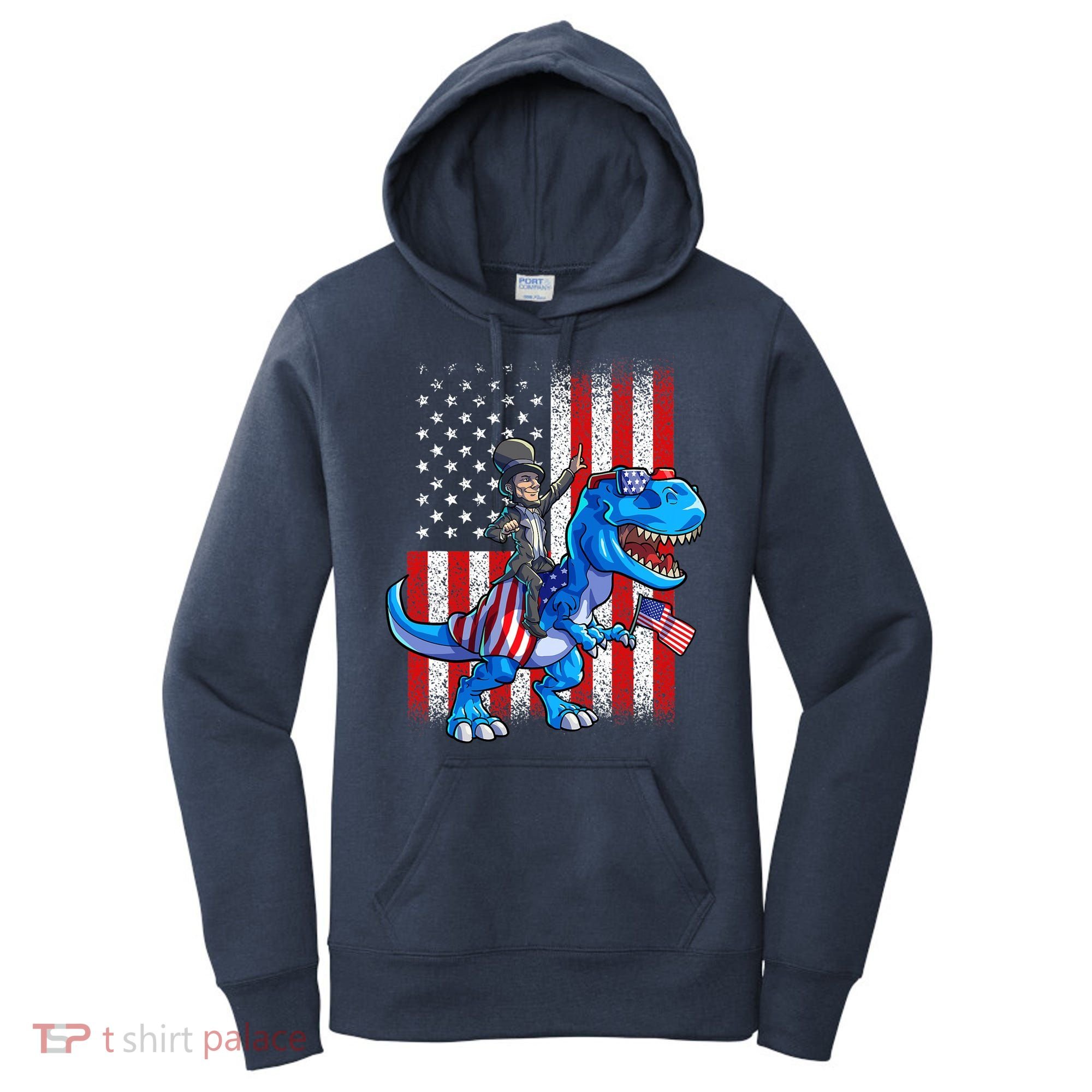 Dino Abraham Lincoln 4th Of July Shirt Boys American Flag Women's Hoodie