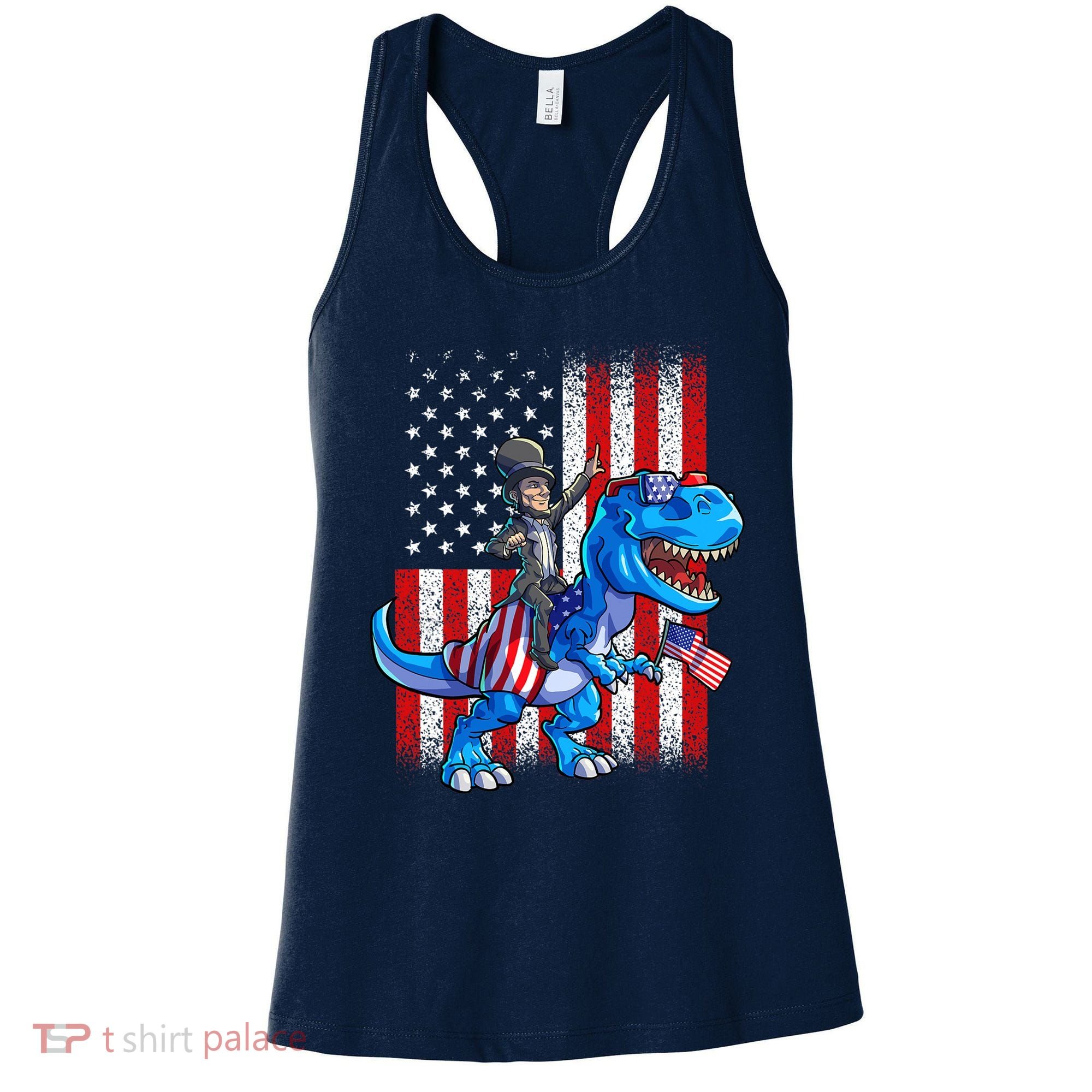Dino Abraham Lincoln 4th Of July Shirt Boys American Flag Women's Tank Top