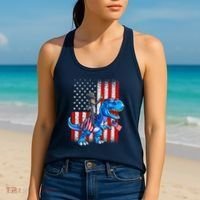 Dino Abraham Lincoln 4th Of July Shirt Boys American Flag Women's Tank Top thumb 2