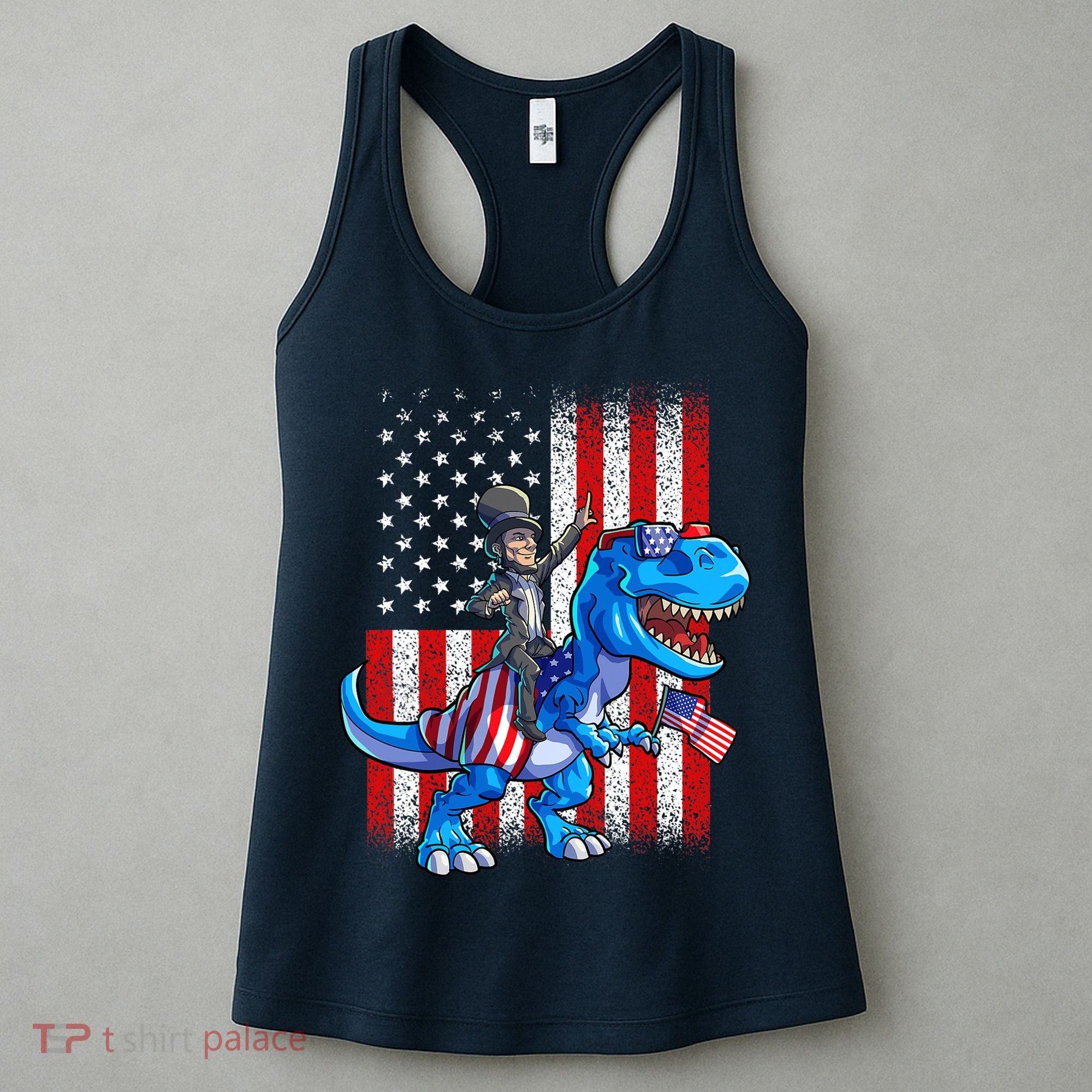 Dino Abraham Lincoln 4th Of July Shirt Boys American Flag Women's Tank Top
