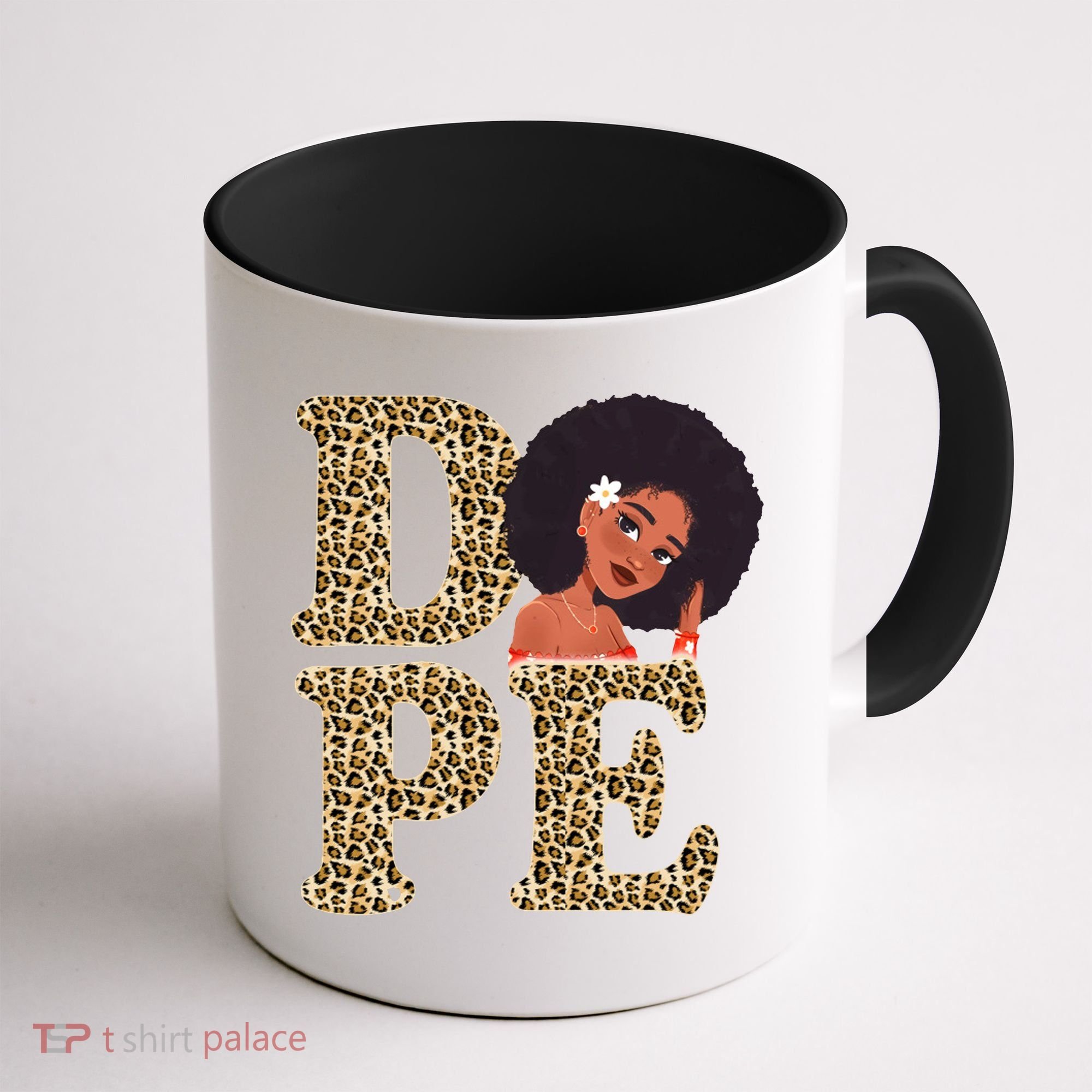 Dope Afro Lady Cute Leopard Coffee Mug