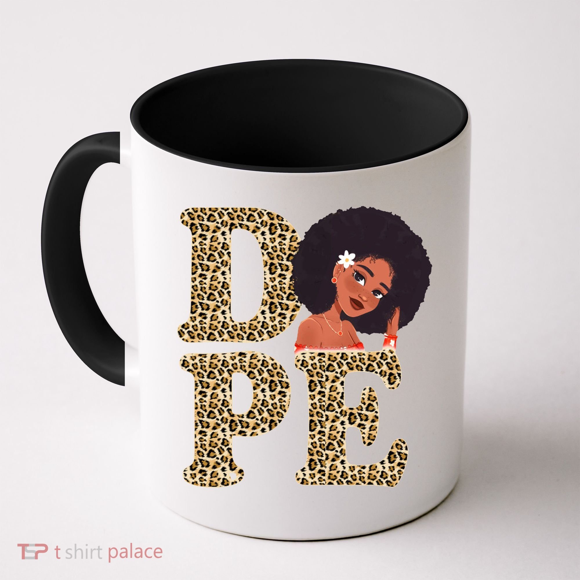 Dope Afro Lady Cute Leopard Coffee Mug