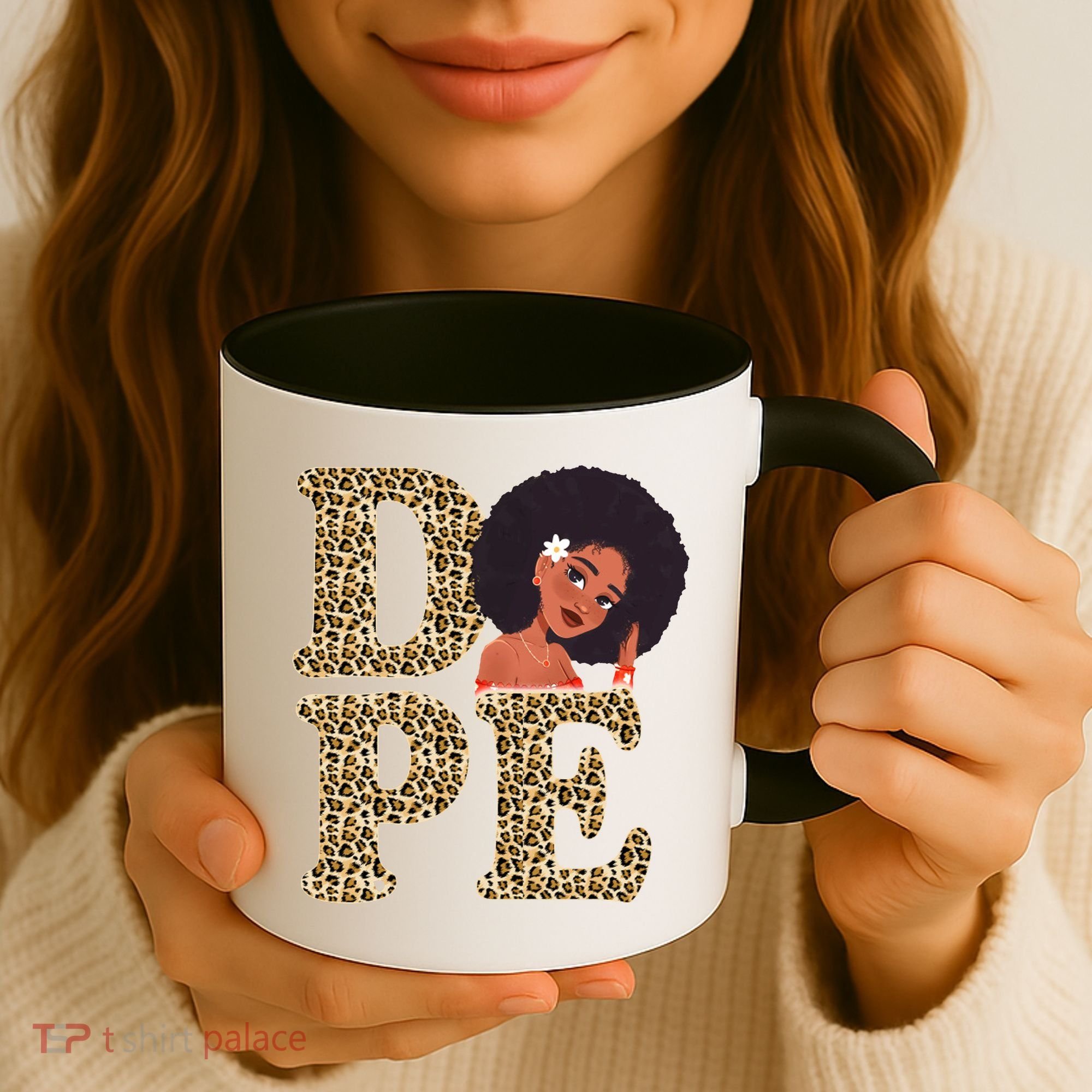Dope Afro Lady Cute Leopard Coffee Mug