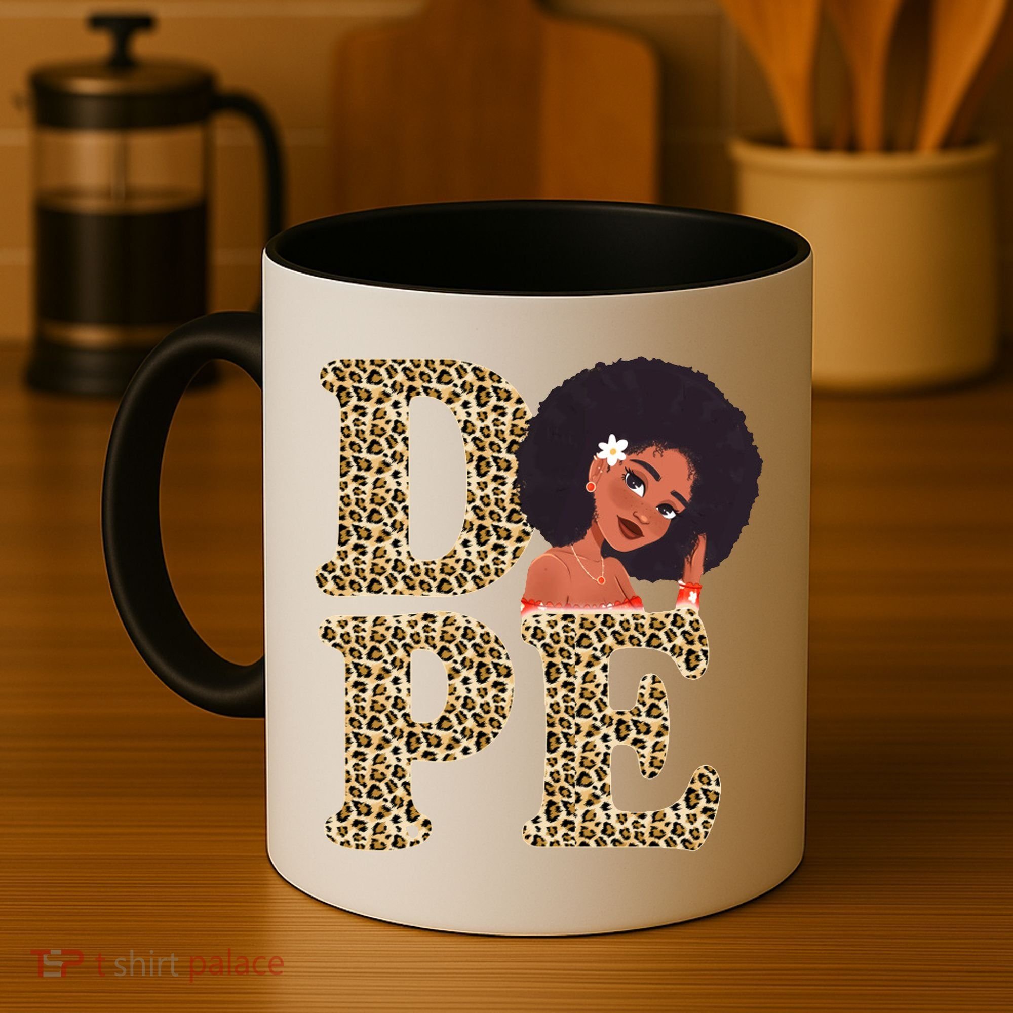 Dope Afro Lady Cute Leopard Coffee Mug