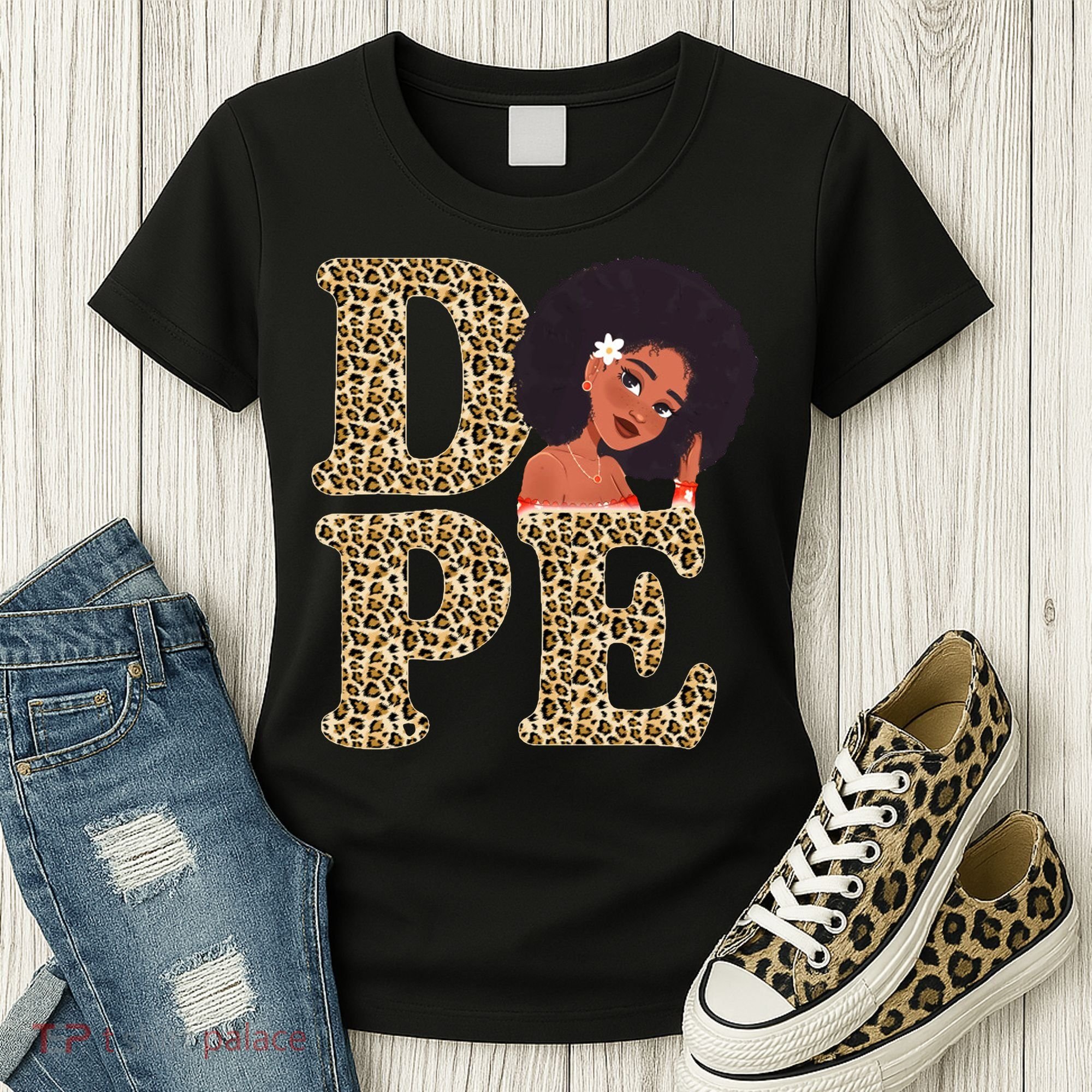 Dope Afro Lady Cute Leopard Women's T-Shirt