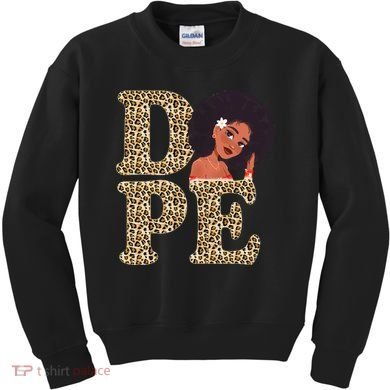 Dope Afro Lady Cute Leopard Kids Sweatshirt