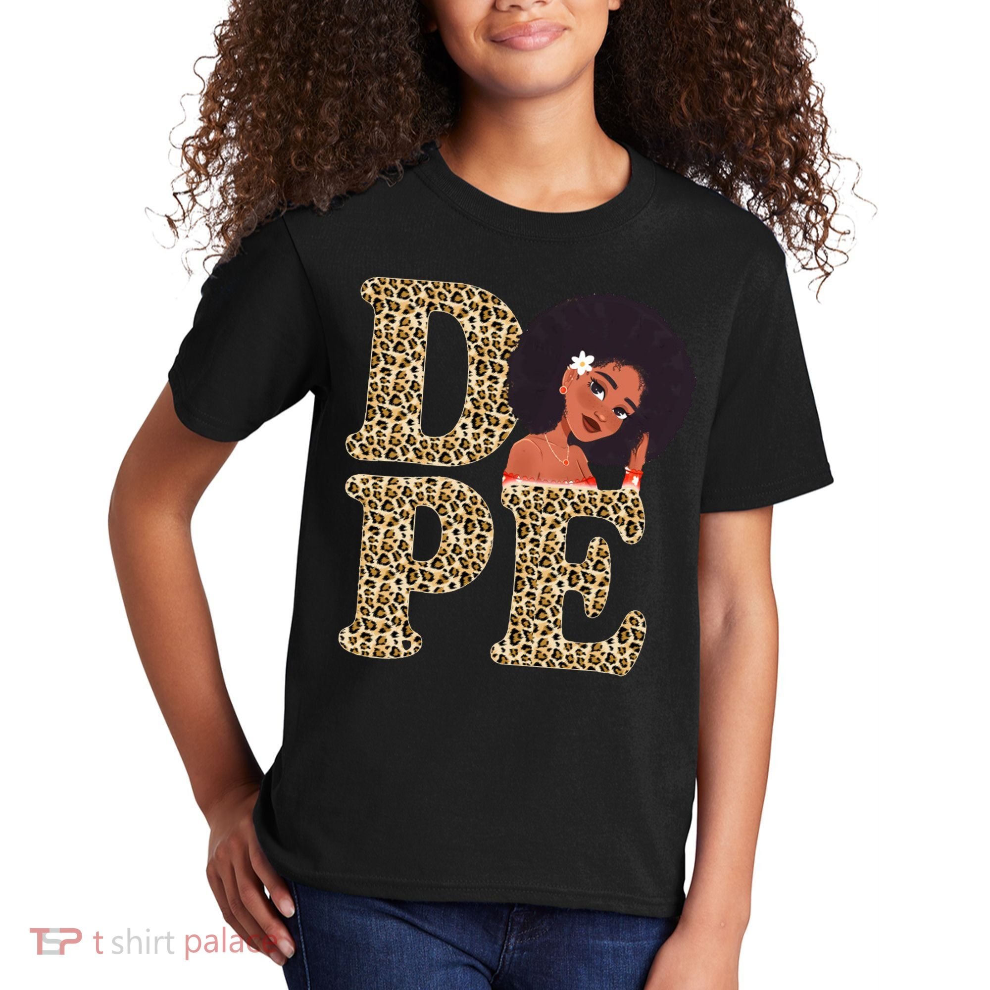 Dope Afro Lady Cute Leopard Kids T-Shirt