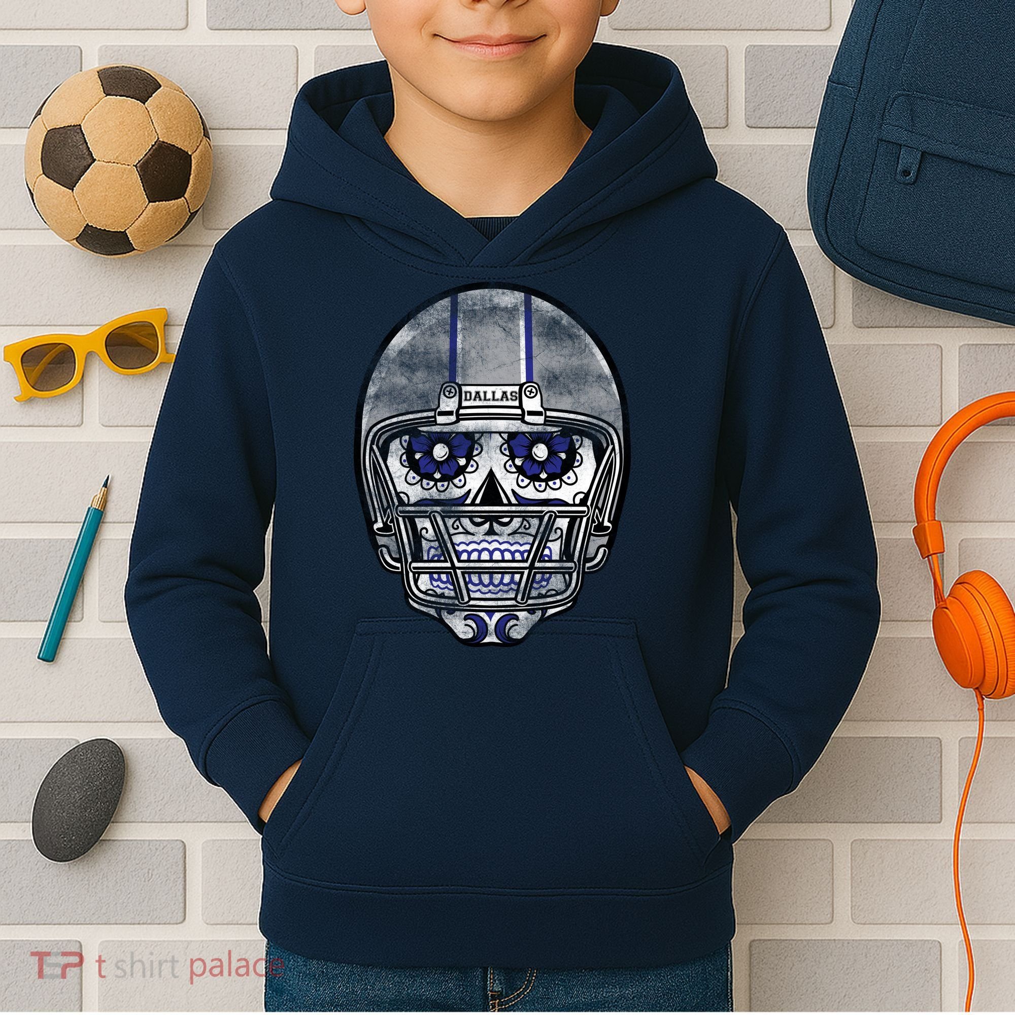 Dallas Football Halloween Skull Kids Hoodie