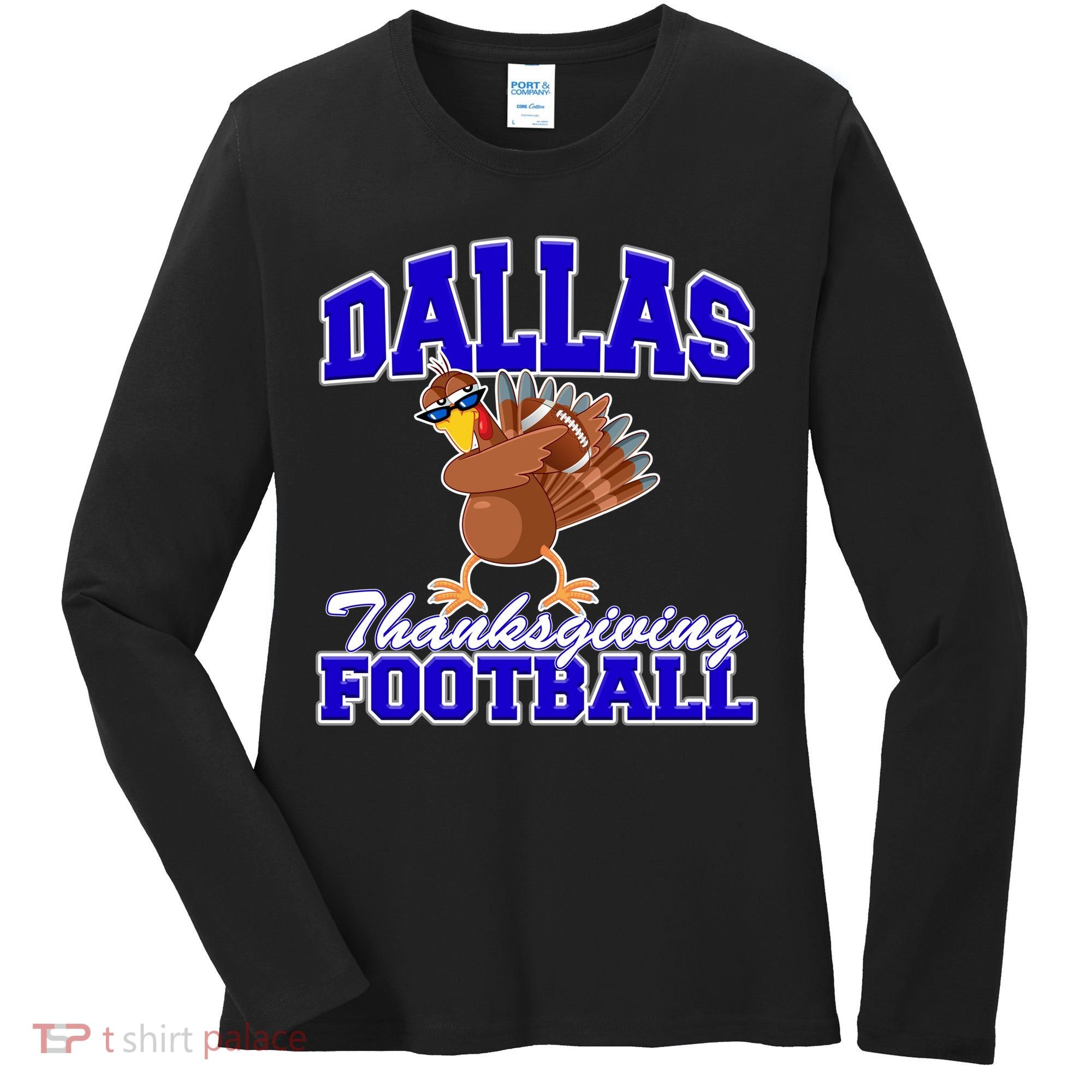 Dallas Thanksgiving Football Funny Dabbing Turkey Women's Long Sleeve Shirt