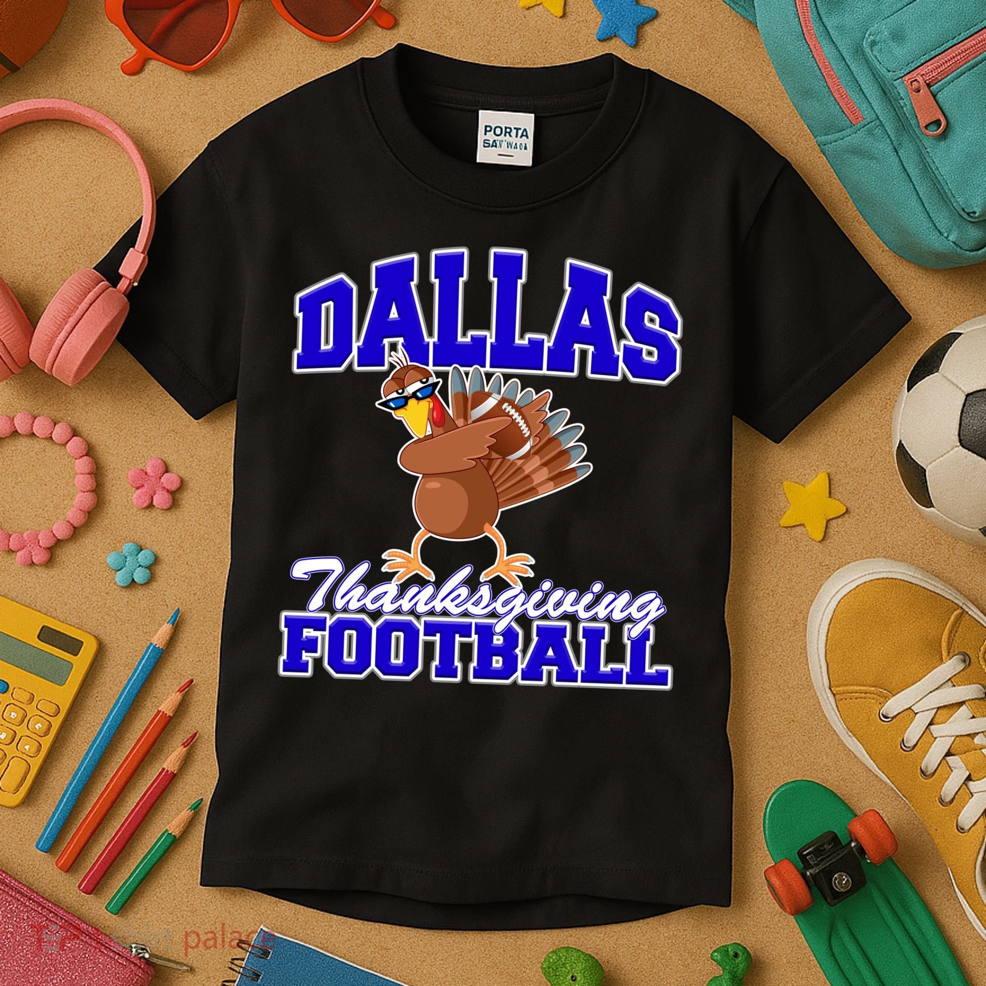 Dallas Thanksgiving Football Funny Dabbing Turkey Kids T-Shirt