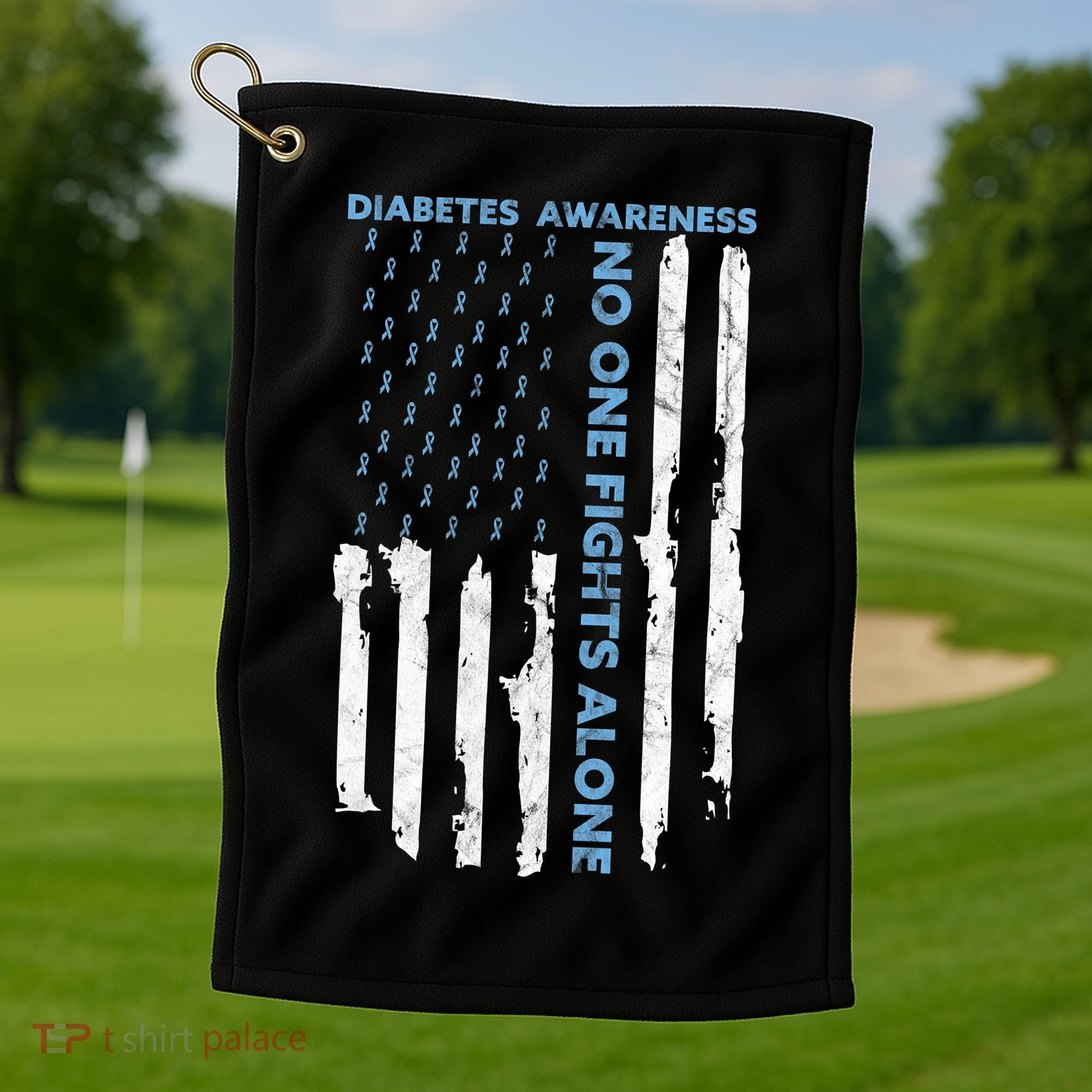 Diabetes Awareness Month American Flag Warrior T1 T2 Golf Towel