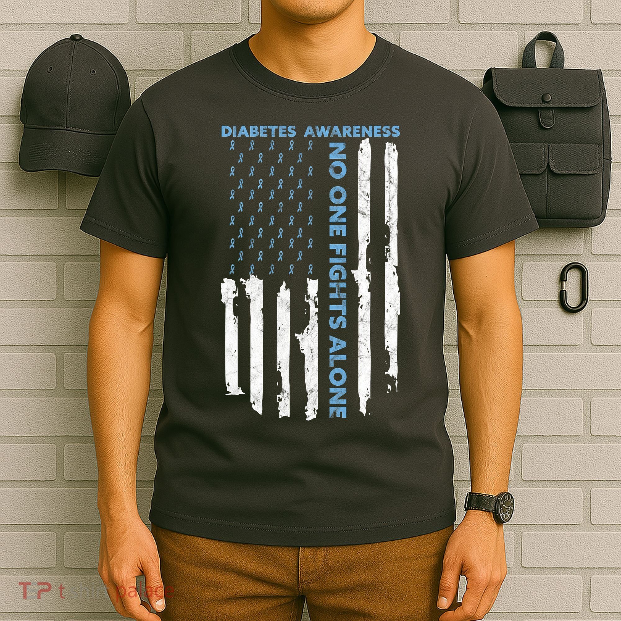 Diabetes Awareness Month American Flag Warrior T1 T2 T-Shirt