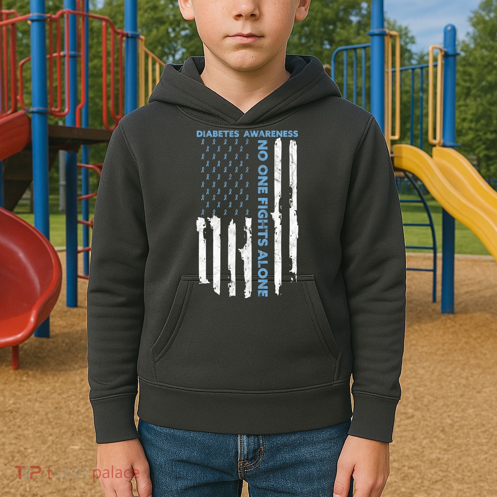 Diabetes Awareness Month American Flag Warrior T1 T2 Kids Hoodie