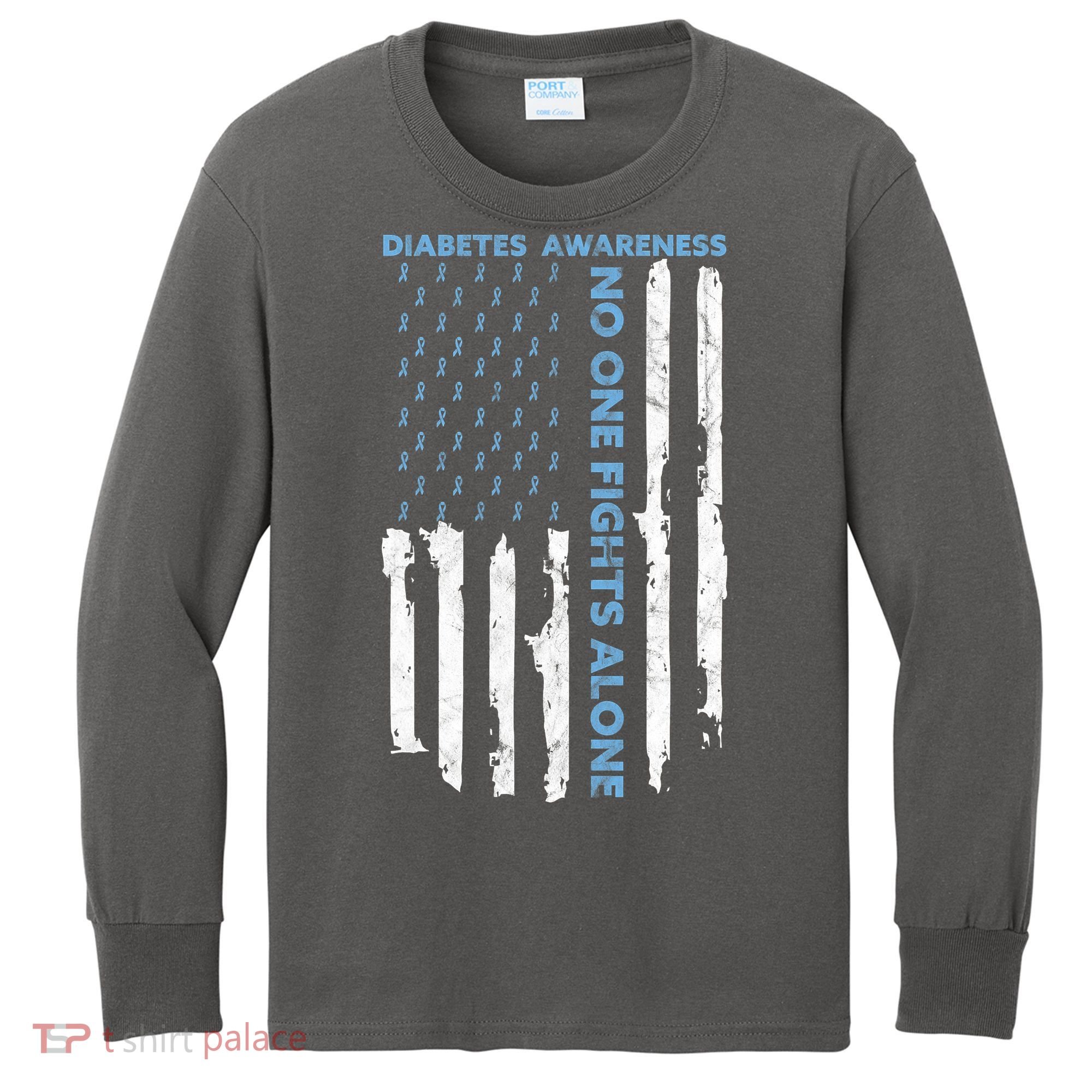 Diabetes Awareness Month American Flag Warrior T1 T2 Kids Long Sleeve Shirt