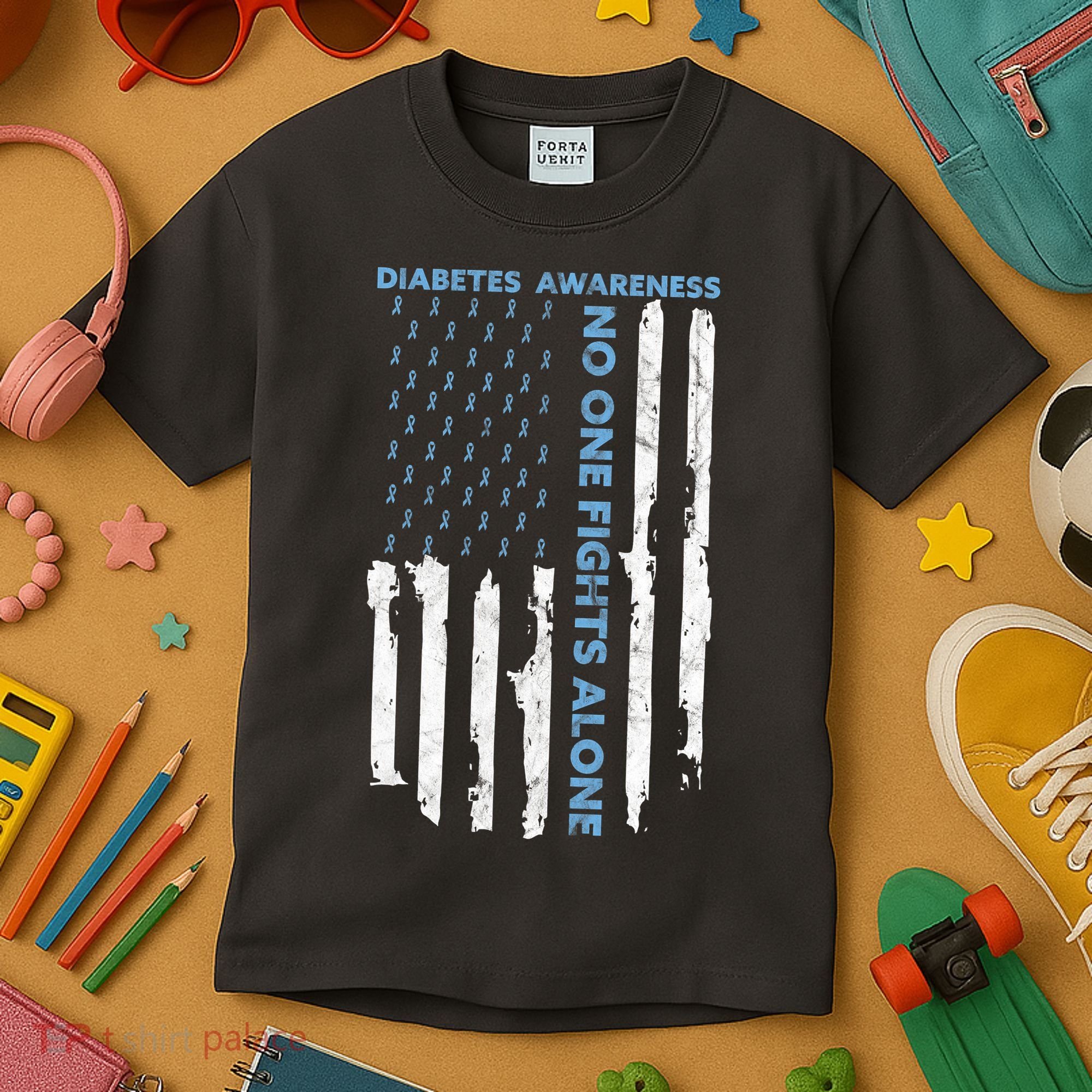 Diabetes Awareness Month American Flag Warrior T1 T2 Kids T-Shirt