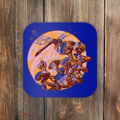 Dragonfly And Mushrooms Cottage Core Coaster