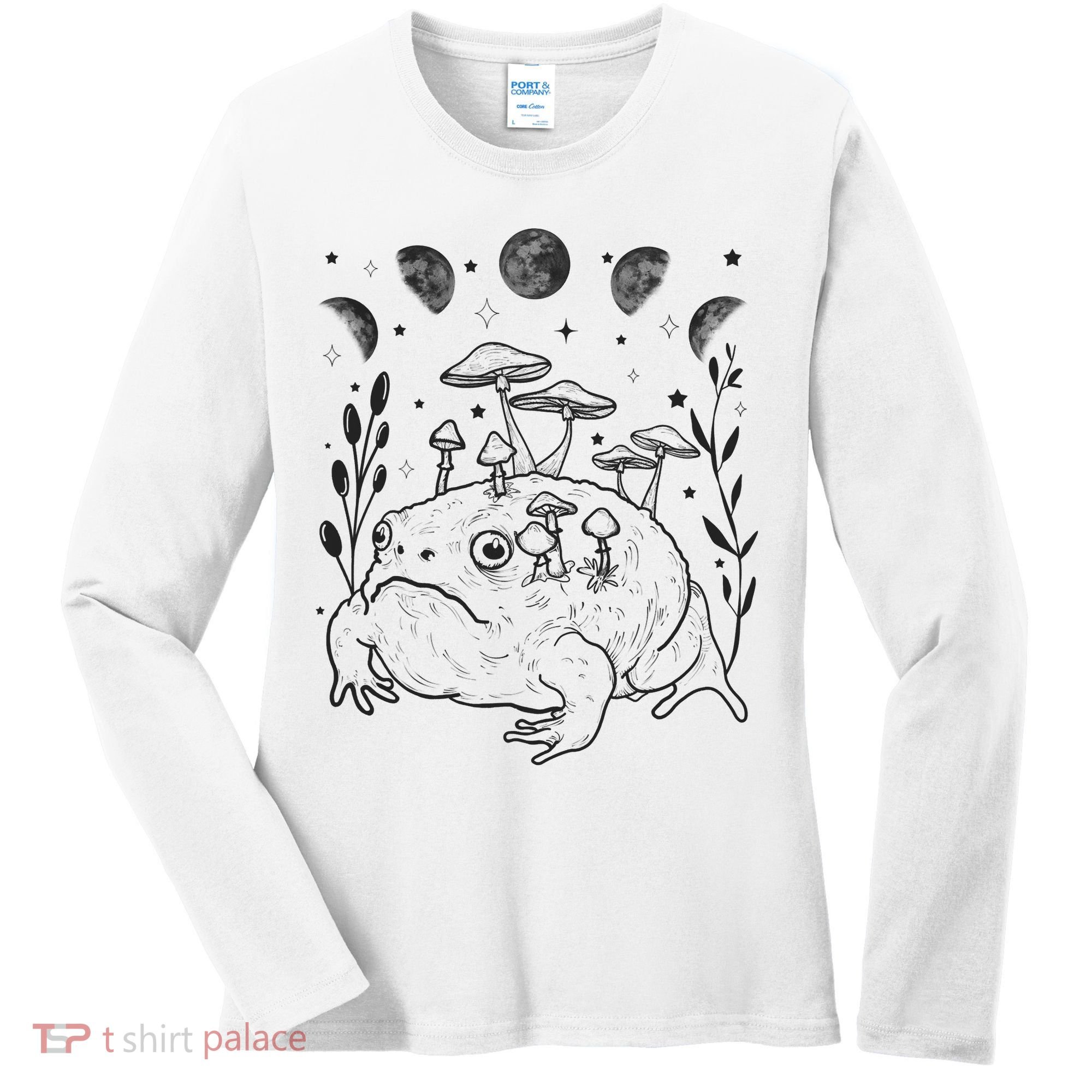 Dark Academia Moon Witchy Goblincore Aesthetic Frog Women's Long Sleeve Shirt