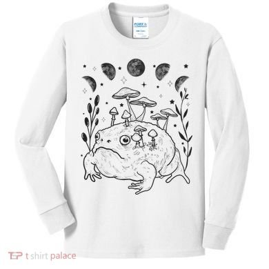 Dark Academia Moon Witchy Goblincore Aesthetic Frog Kids Long Sleeve Shirt
