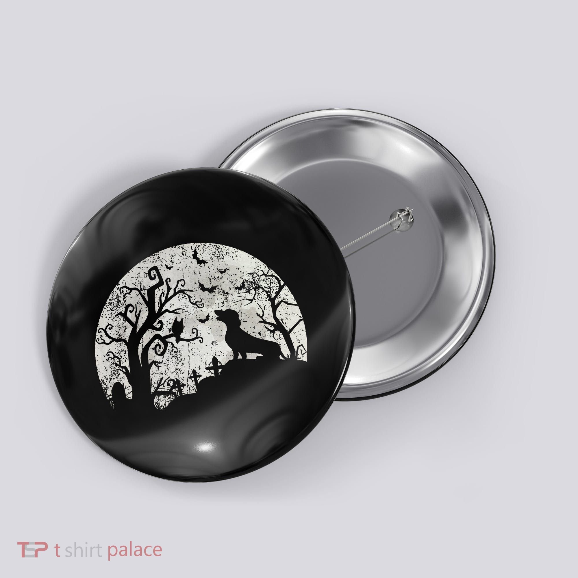 Dachshund And Moon Halloween Dachshund Lovers Pet Owner Button
