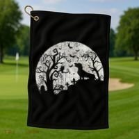 Dachshund And Moon Halloween Dachshund Lovers Pet Owner Golf Towel thumb 1