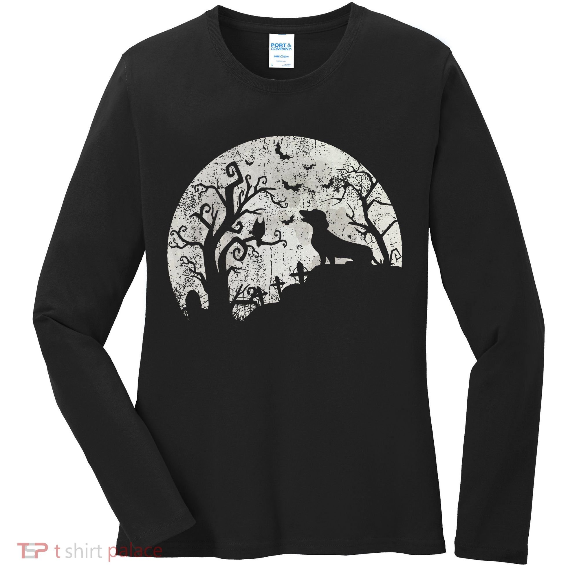 Dachshund And Moon Halloween Dachshund Lovers Pet Owner Women's Long Sleeve Shirt