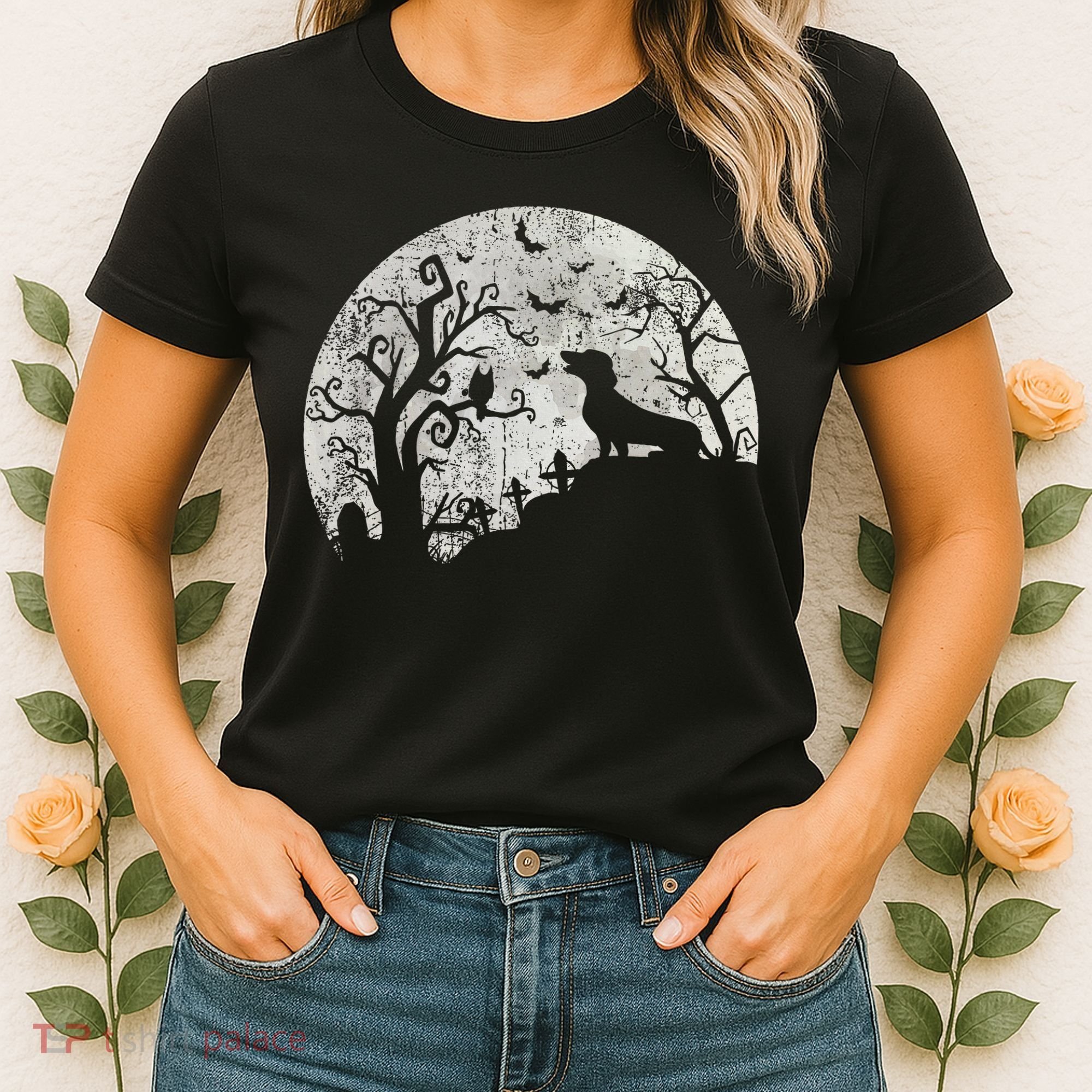 Dachshund And Moon Halloween Dachshund Lovers Pet Owner Women's T-Shirt